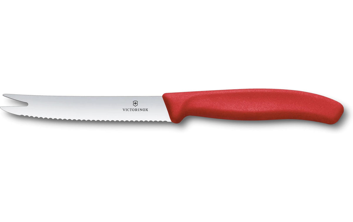 Victorinox Classic Käse/Wurstmesser rot 11cm, Wellenschliff, Gabelspitze
