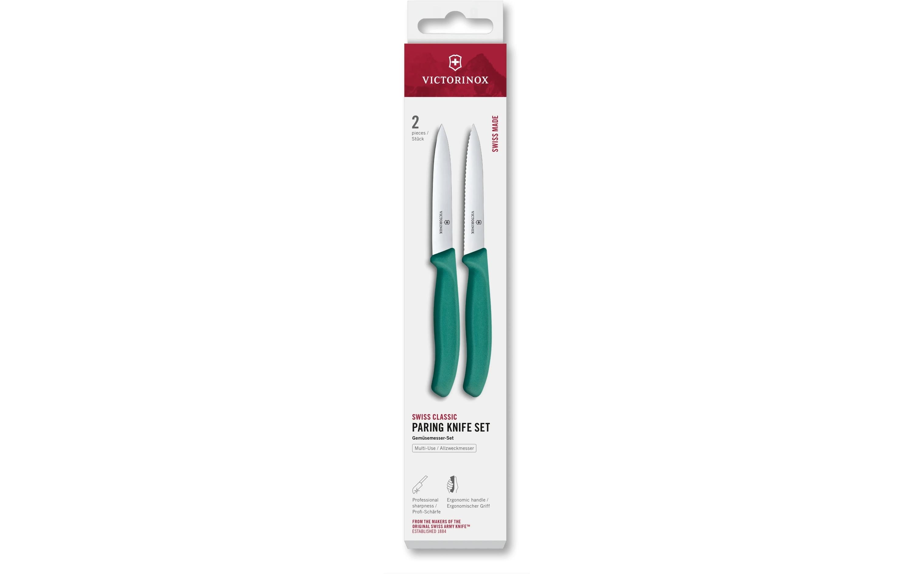 Victorinox Classic Gemüsemesser 10cm grün S Set 2tgl, gerader + Wellenschliff Mittelsp.