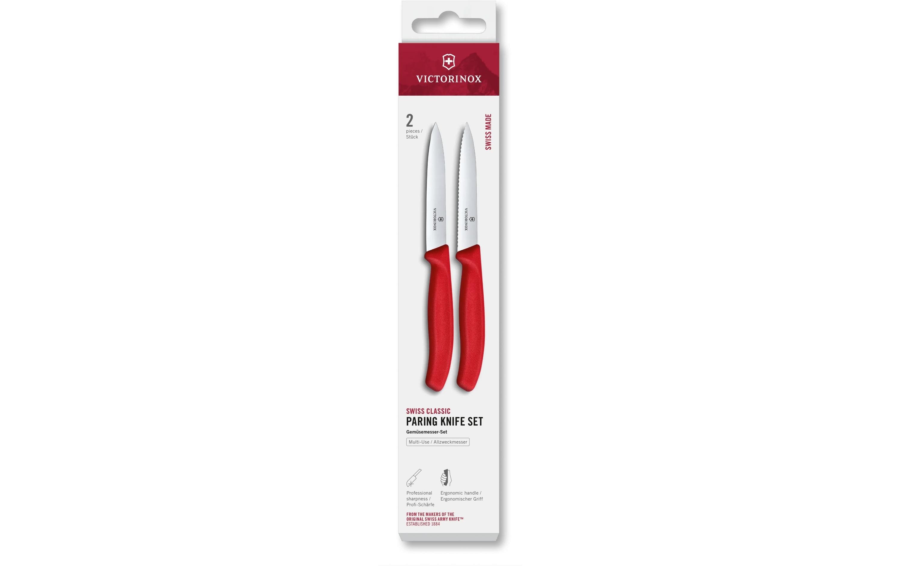 Victorinox Classic Gemüsemesser 10cm rot S. Set 2tgl, gerader + Wellenschliff Mittelsp.
