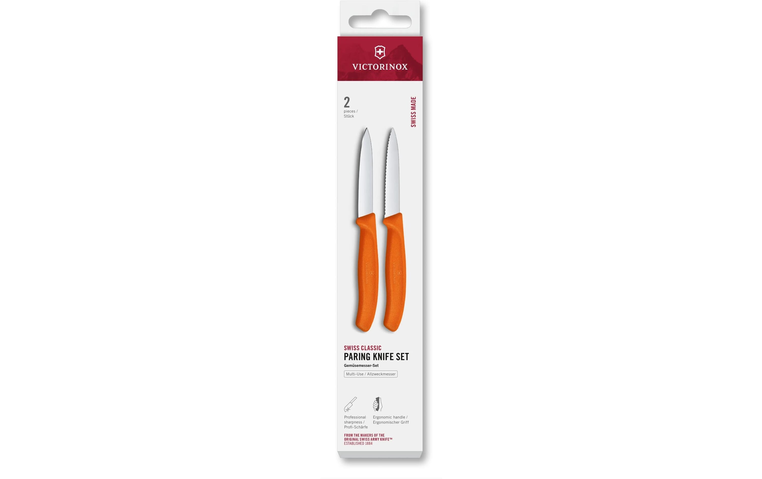 Victorinox Classic Gemüsemesser 8cm orange Set 2tgl, gerader + Wellenschliff Mittelsp.