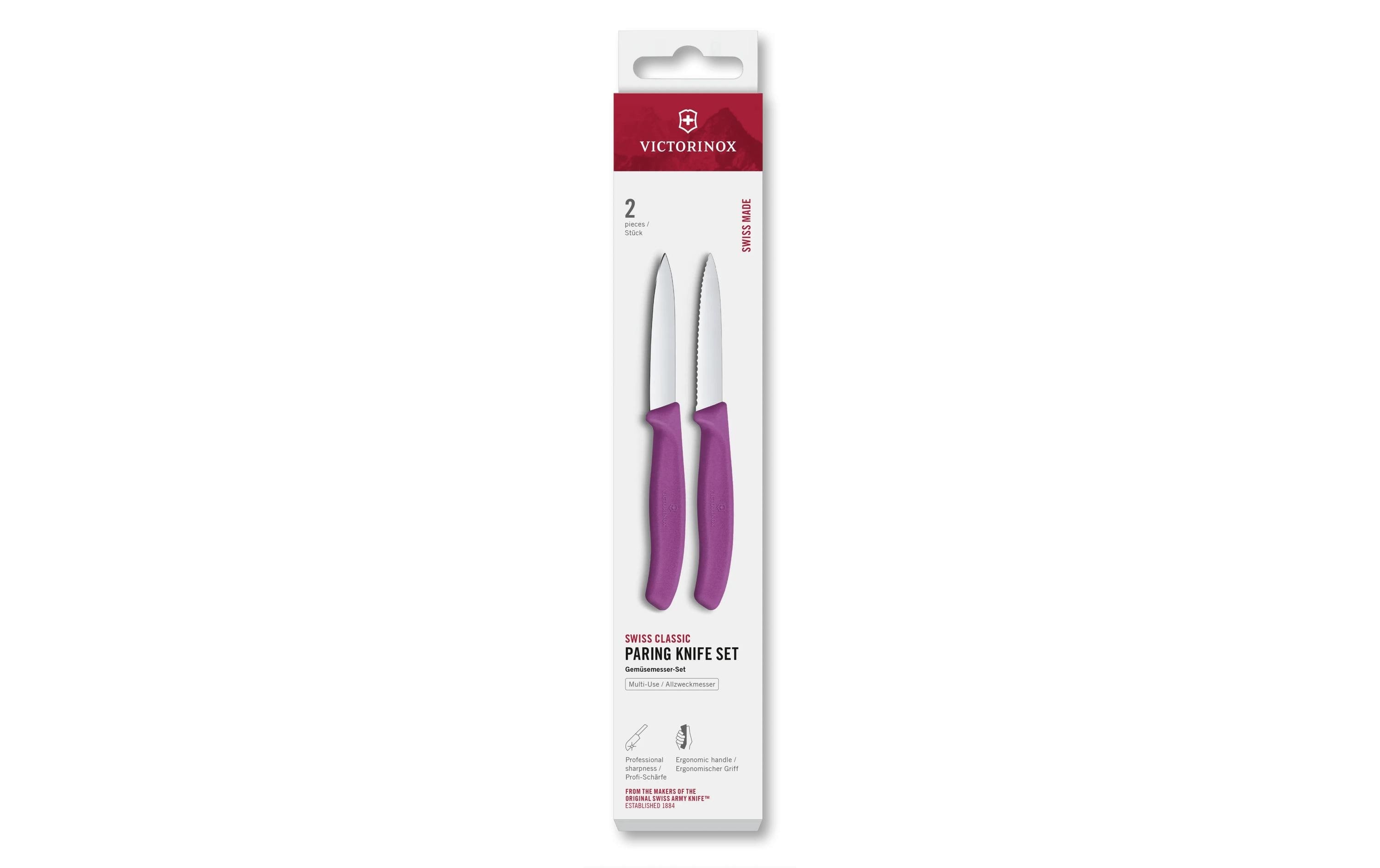 Victorinox Classic Gemüsemesser 8cm violett Set 2tgl, gerader + Wellenschliff Mittelsp.