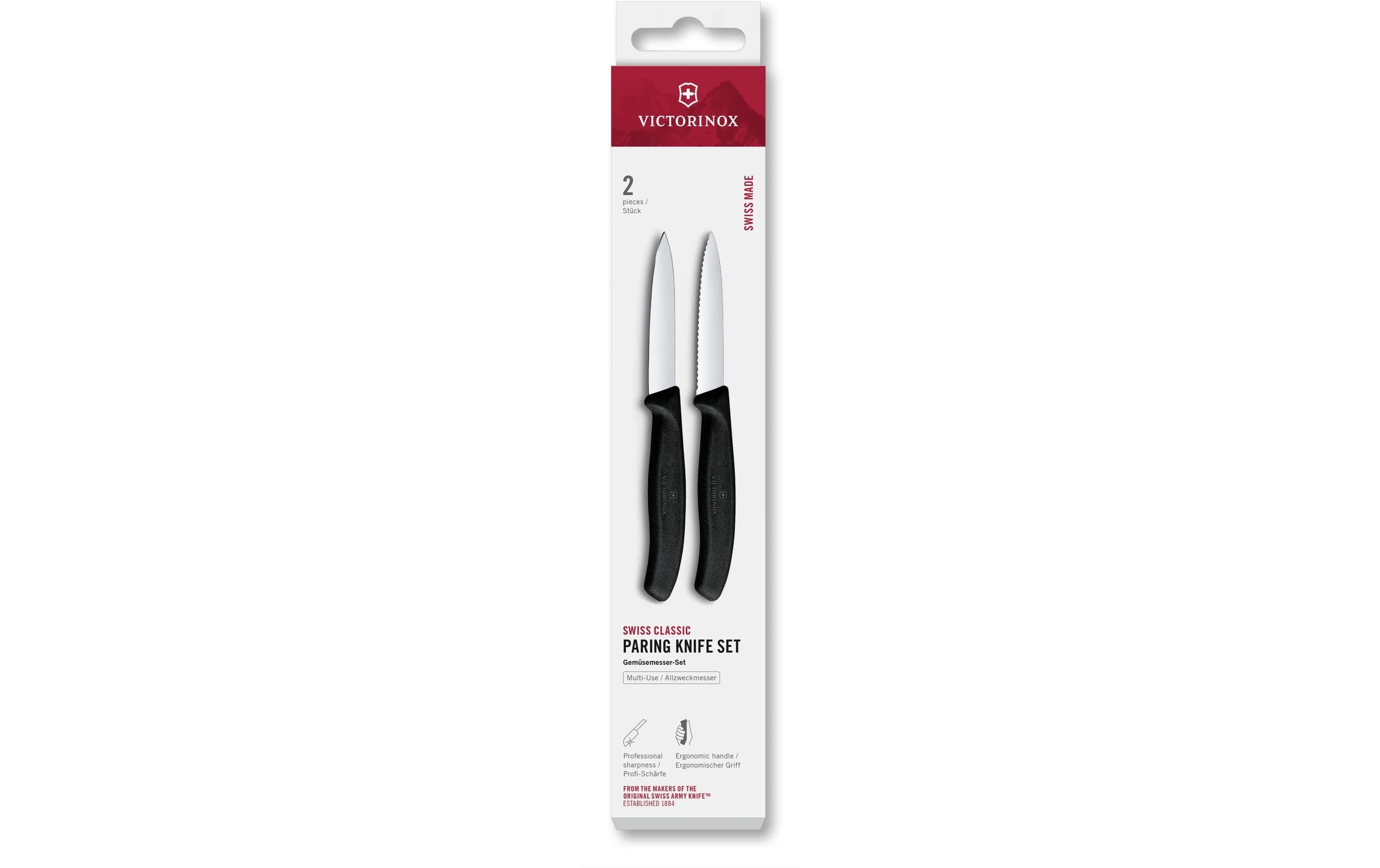 Victorinox Classic Gemüsemesser 8cm schwarz Set 2tgl, gerader + Wellenschliff Mittelsp.