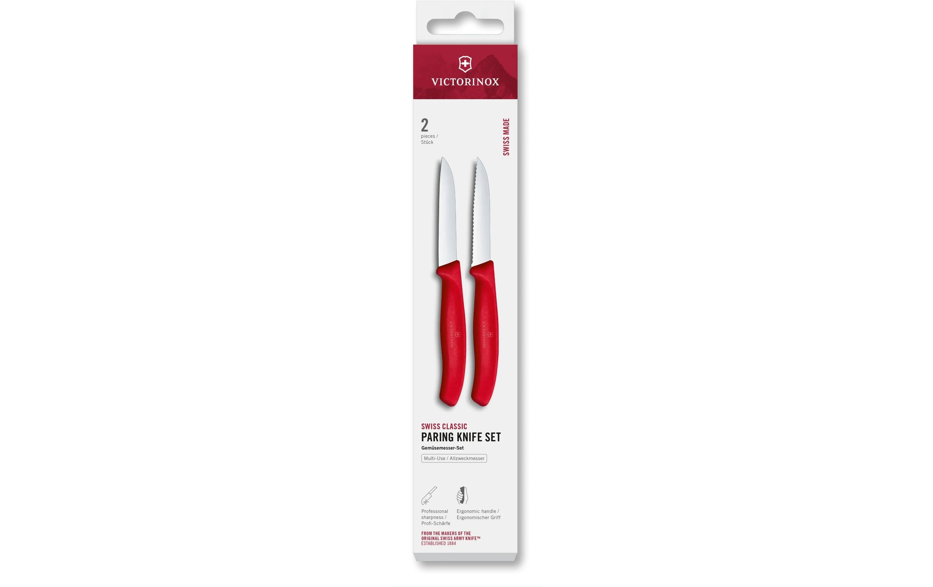 Victorinox Classic Gemüsemesser 8cm rot Set Set 2-teilig, gerader + Wellenschliff