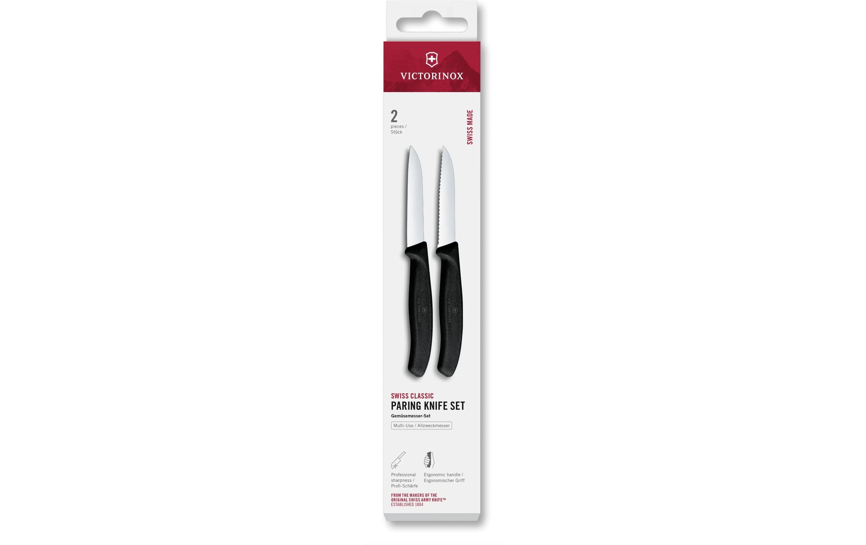 Victorinox Classic Gemüsemesser 8cm schwarz Set 2-teilig, gerader + Wellenschliff