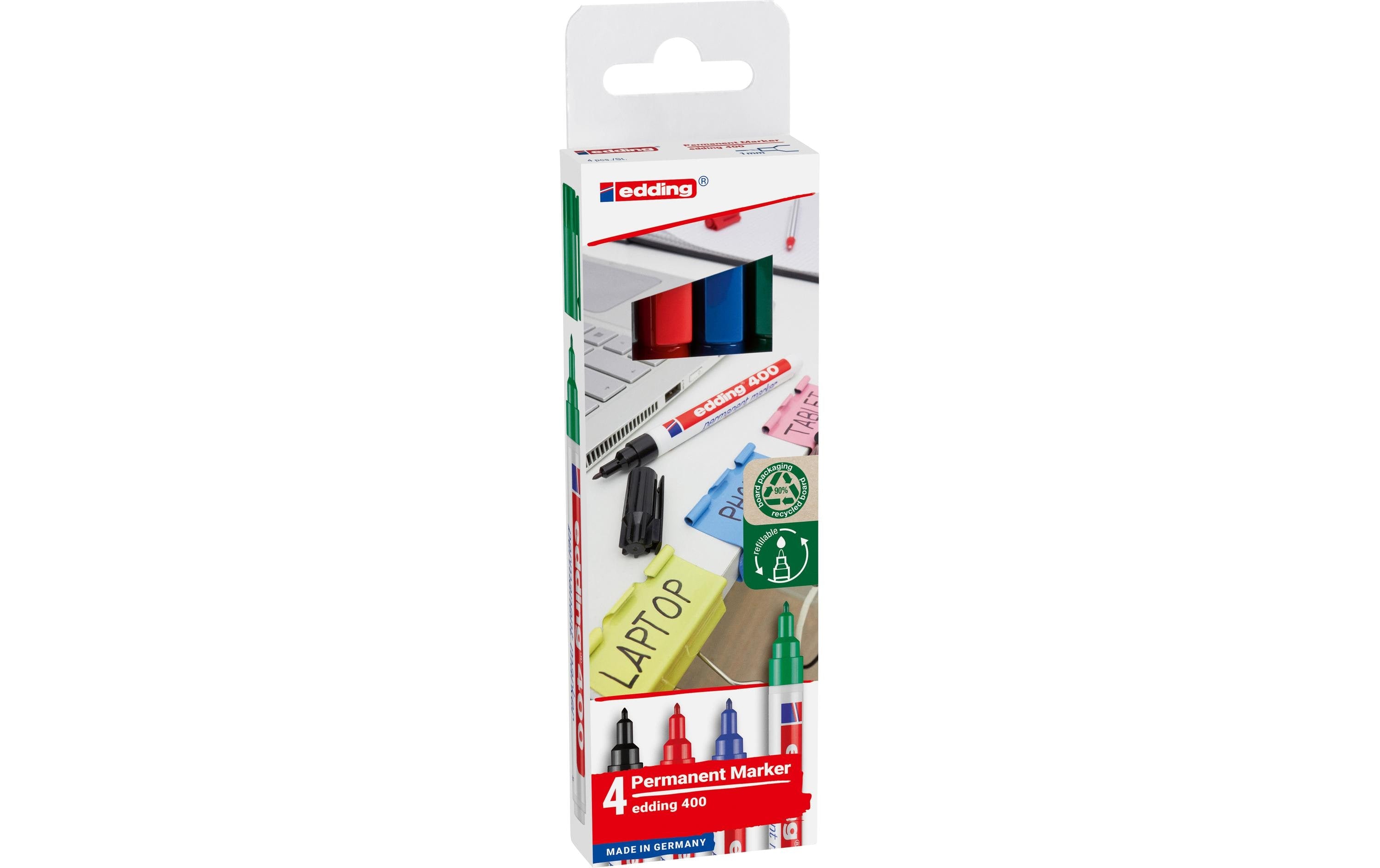 Edding Permanent Marker 400 4er Etui Farben: schwarz, rot, blau, grün