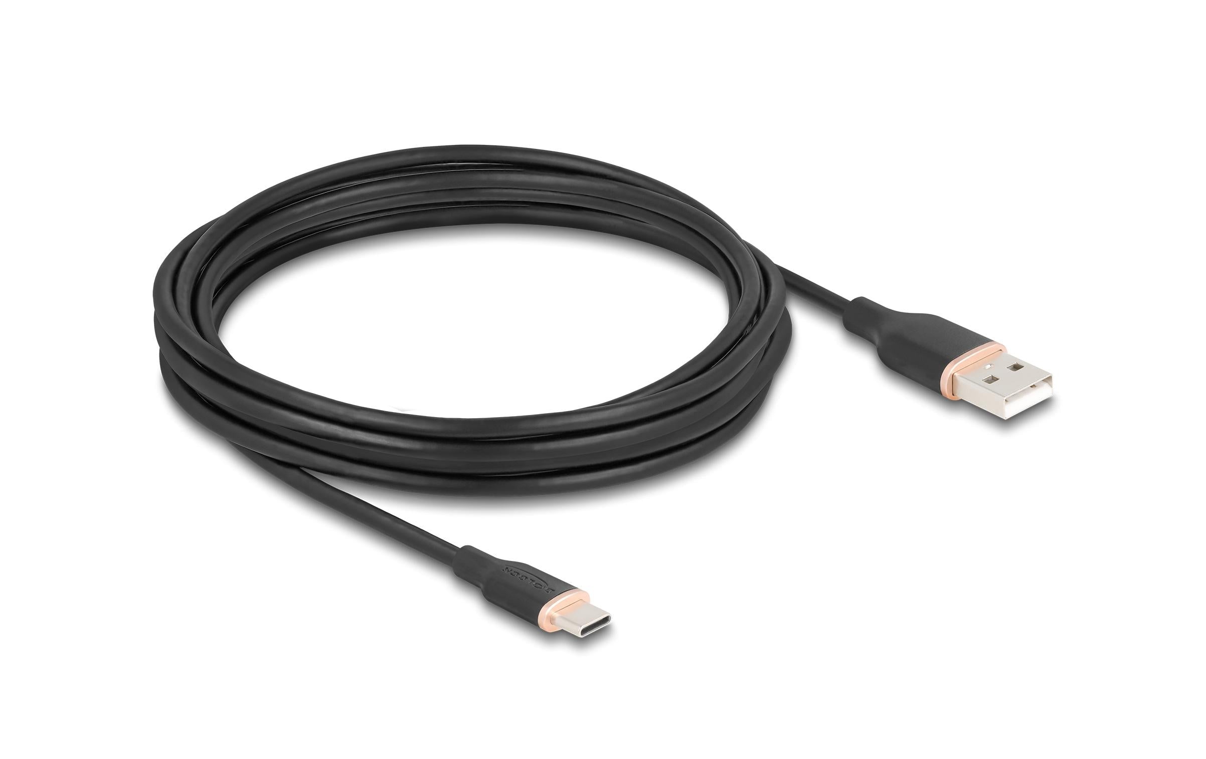 Delock USB-Kabel A-C, 4.0m, Silikon Kabel schwarz, USB 2.0, 3A