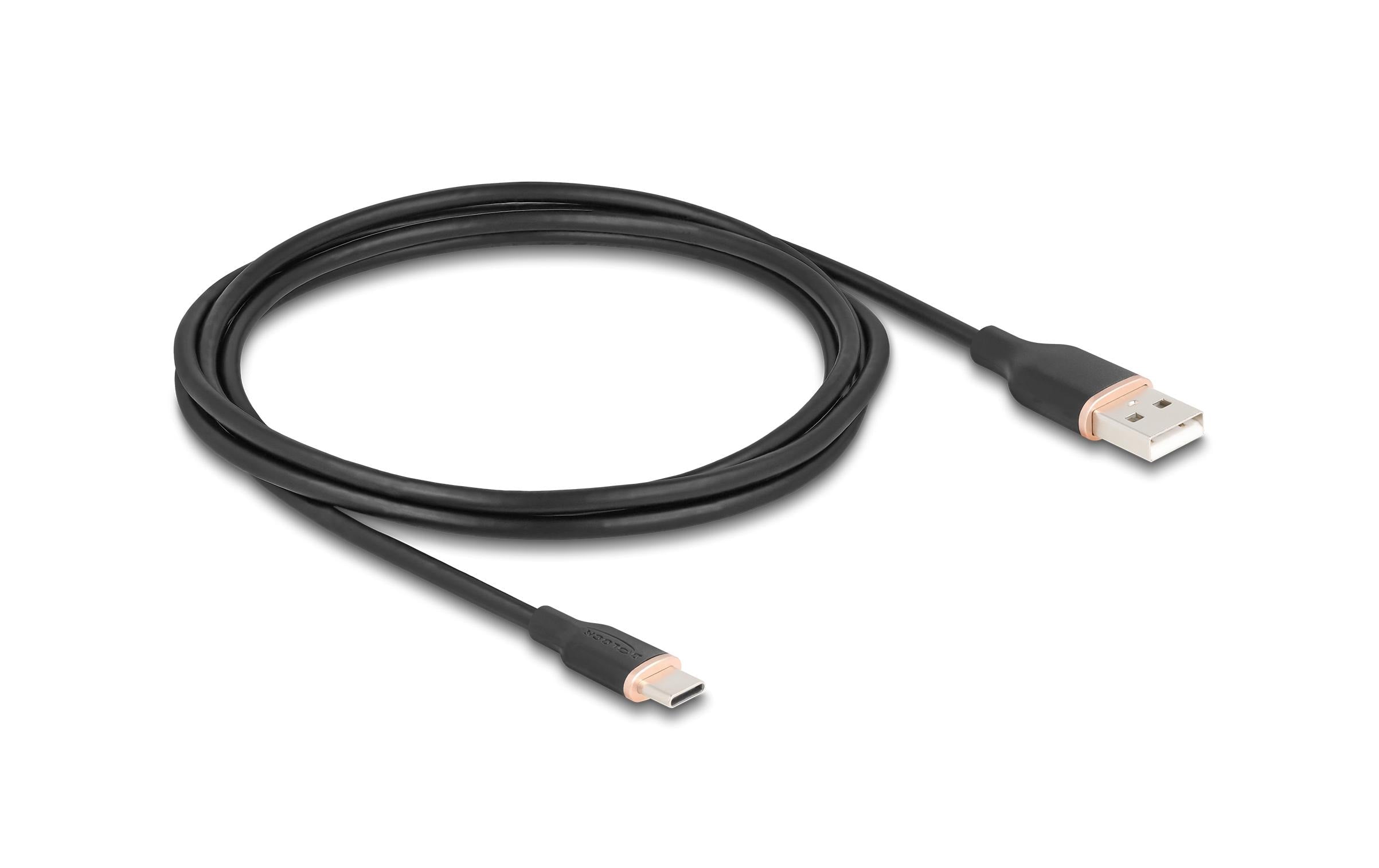 Delock USB-Kabel A-C, 2.5m, Silikon Kabel schwarz, USB 2.0, 3A