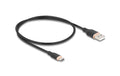Delock USB-Kabel A-C, 0.5m, Silikon Kabel schwarz, USB 2.0, 3A