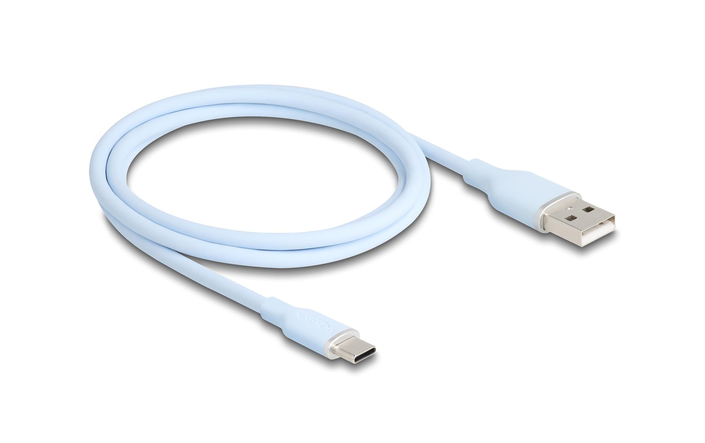 Delock USB-Kabel A-C, 1.0m, Silikon Kabel blau, USB 2.0, 3A