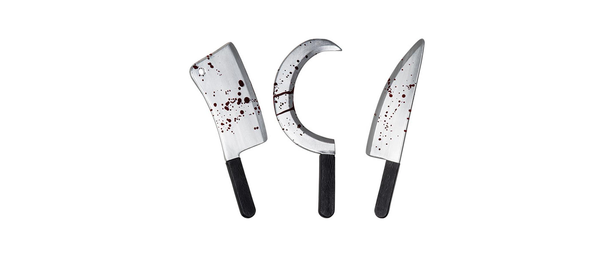 Halloween Messer mit Blut 3-fach assortiert, 45 cm, 1 Stk