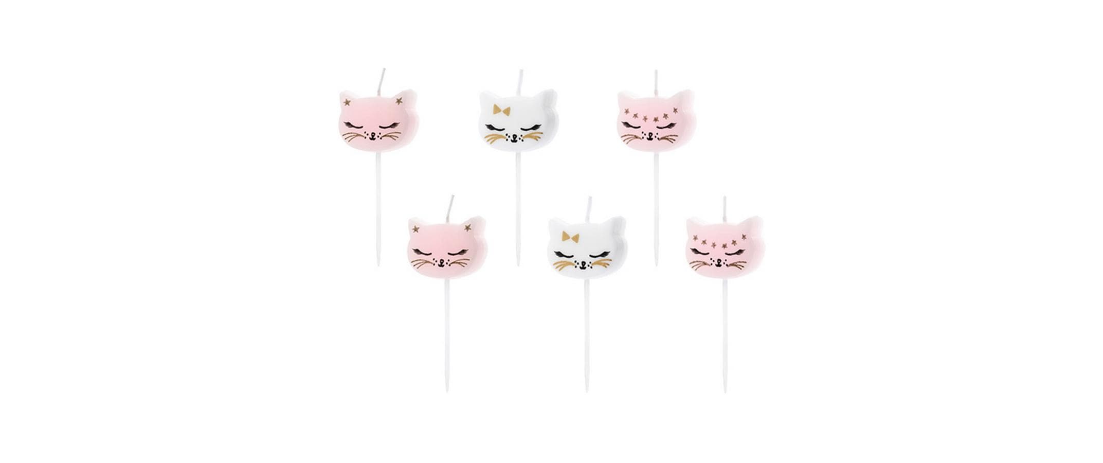Partydeco Geburtstagskerzen Katze mix, 2cm, 6 Stück