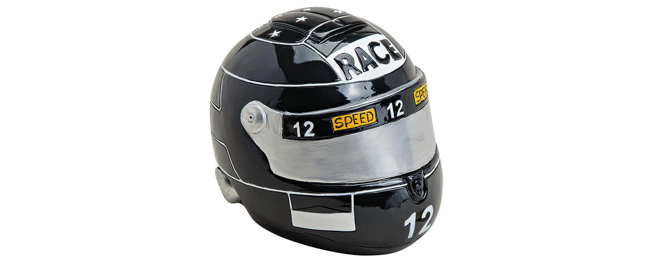 Spardose Motorradhelm schwarz Poly 14x11x11cm