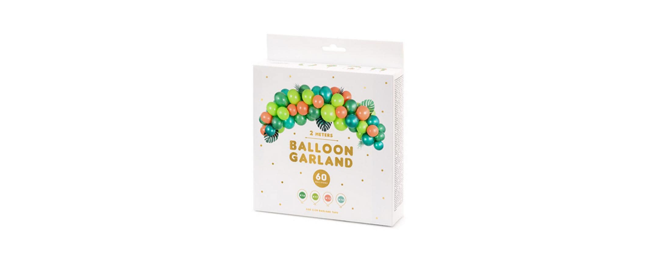 Partydeco Ballon Girlande dino 2 m, 60 Ballons, grün, orange
