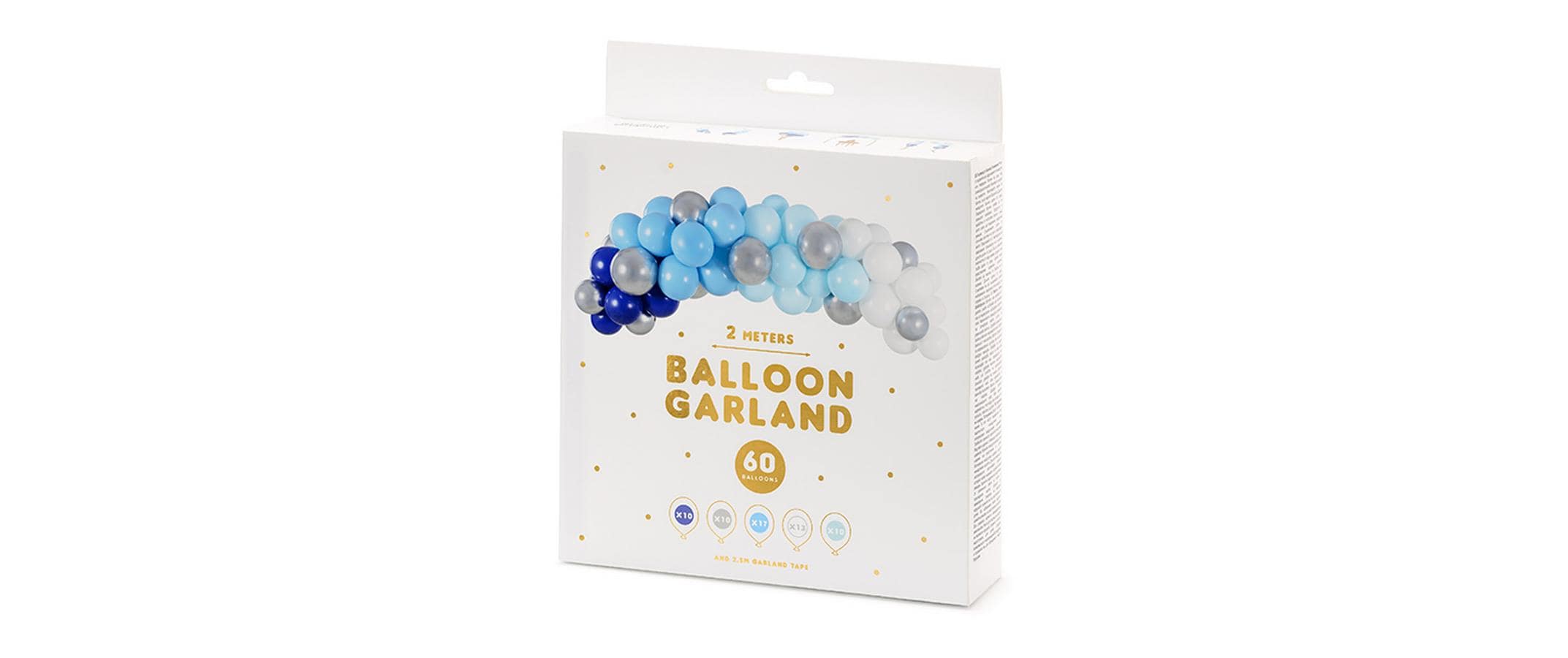 Partydeco Ballon Girlande blau, silber 2 m, 60 Ballons
