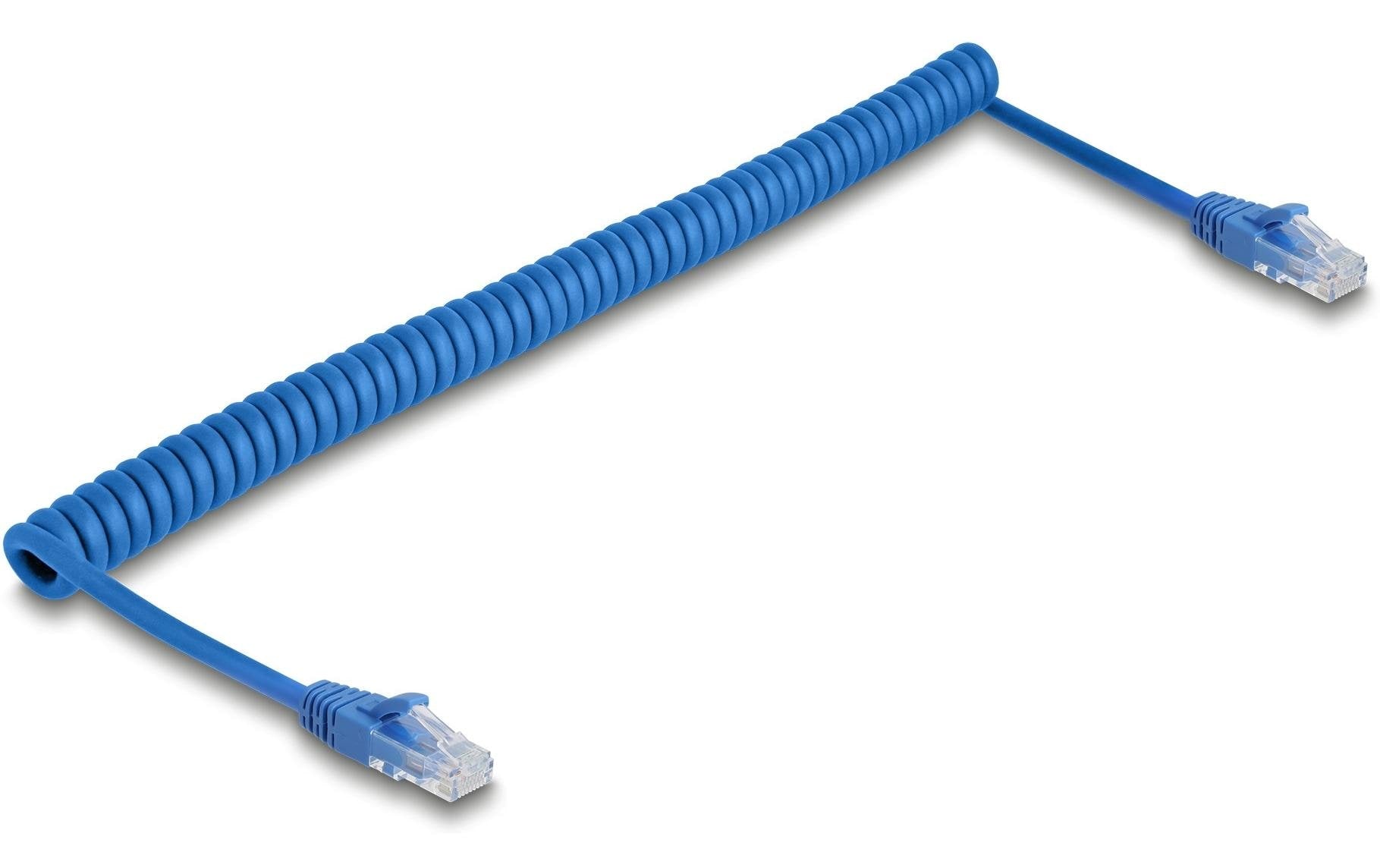 Delock RJ45 Spiralkabel Cat.6 UTP Stecker-Stecker, 0.8-1.8m, blau,ungeschirmt