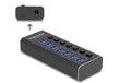 Delock USB-C Hub, 7 Port, schaltbar 1xUSB-C, 6xUSB-A, Beleuchtung