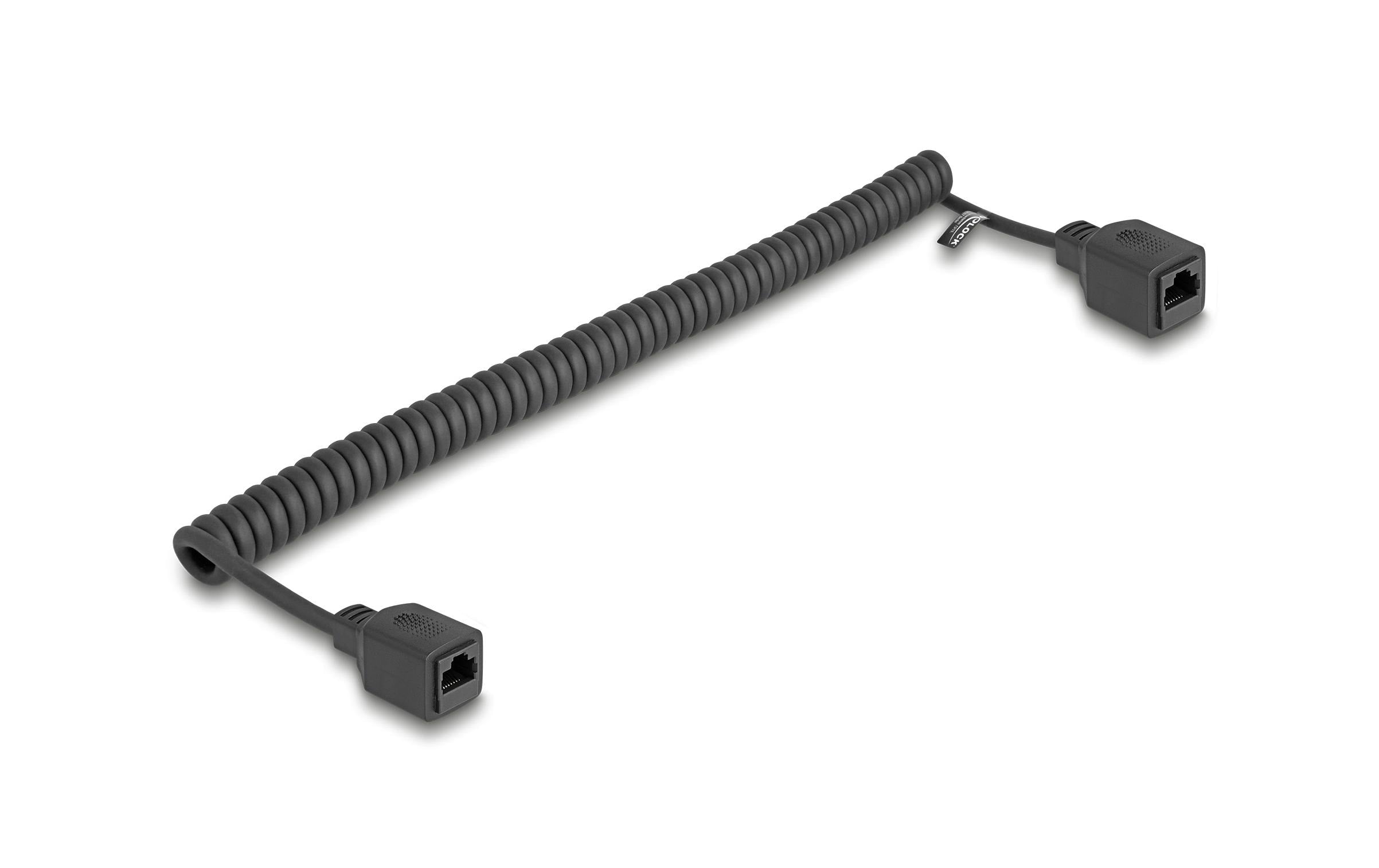 Delock RJ45 Spiralkabel Cat.5e UTP Buchse-Buchse, 0.8-2m, schwarz, ungeschirmt