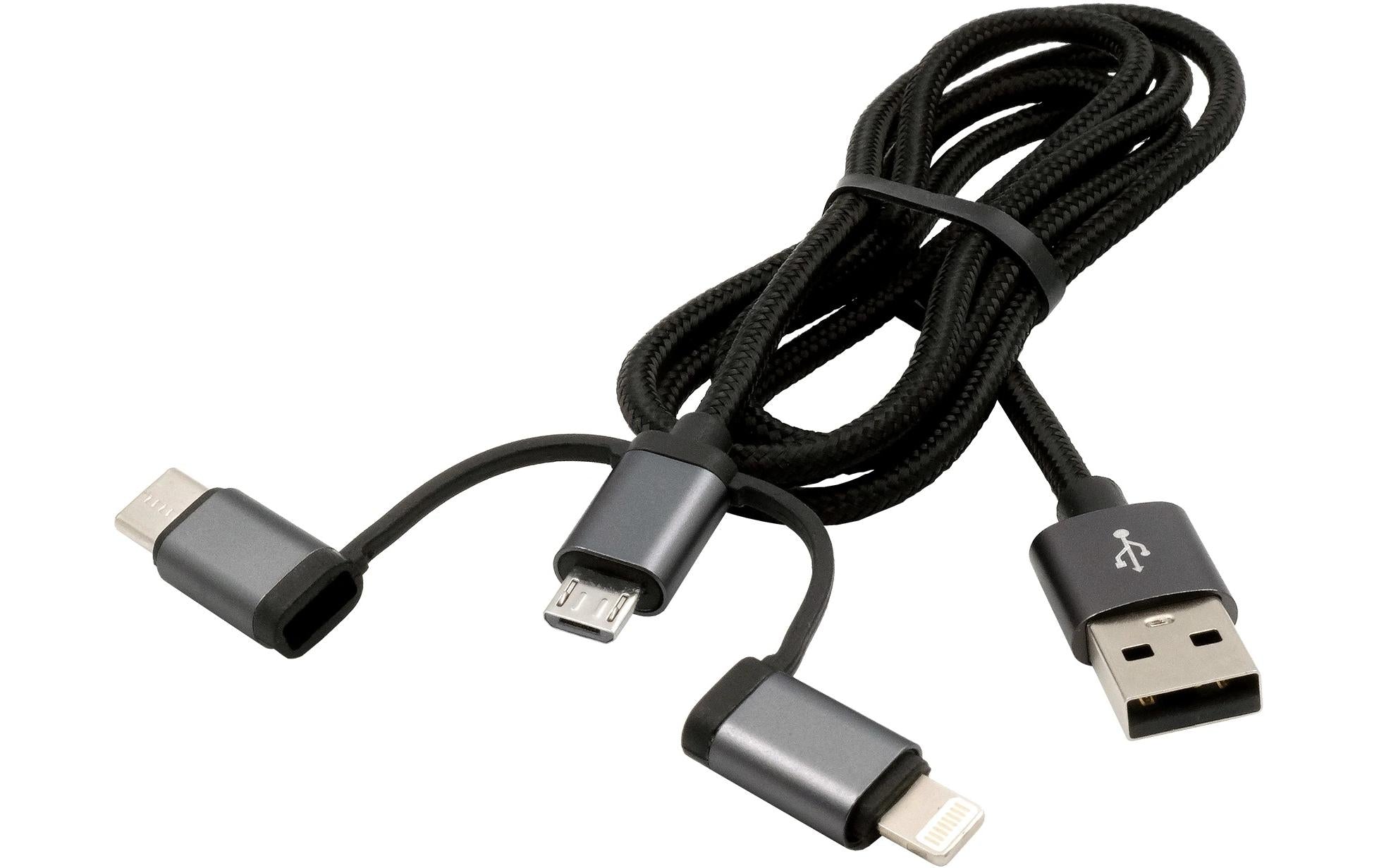 EXSYS EX-K1403-2, USB 3-in1 Ladekabel, 1m USB-A zu USB-C/Micro-USB/Lightning