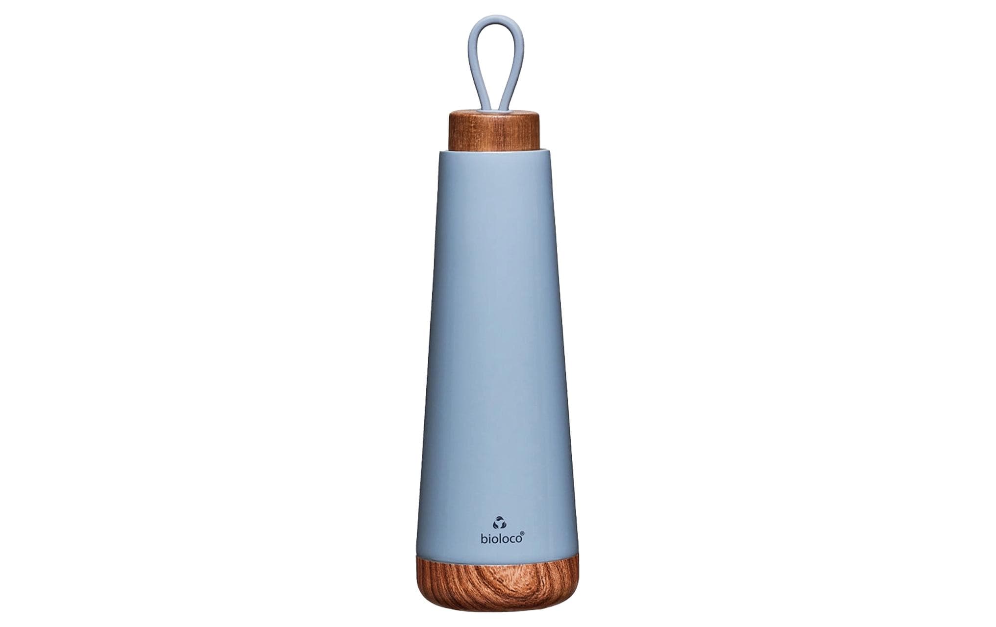 bioloco Thermoflasche Loop-Powder blue 500ml , Edelstahl, Holzdeckel