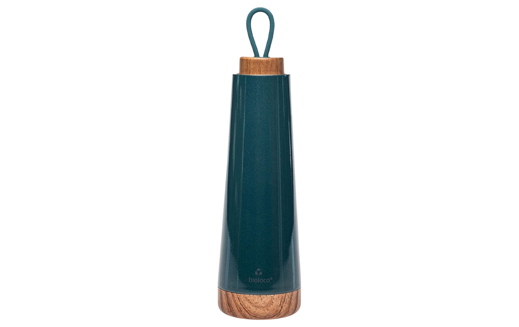bioloco Thermoflasche Loop-Petrol 500ml , Edelstahl, Holzdeckel