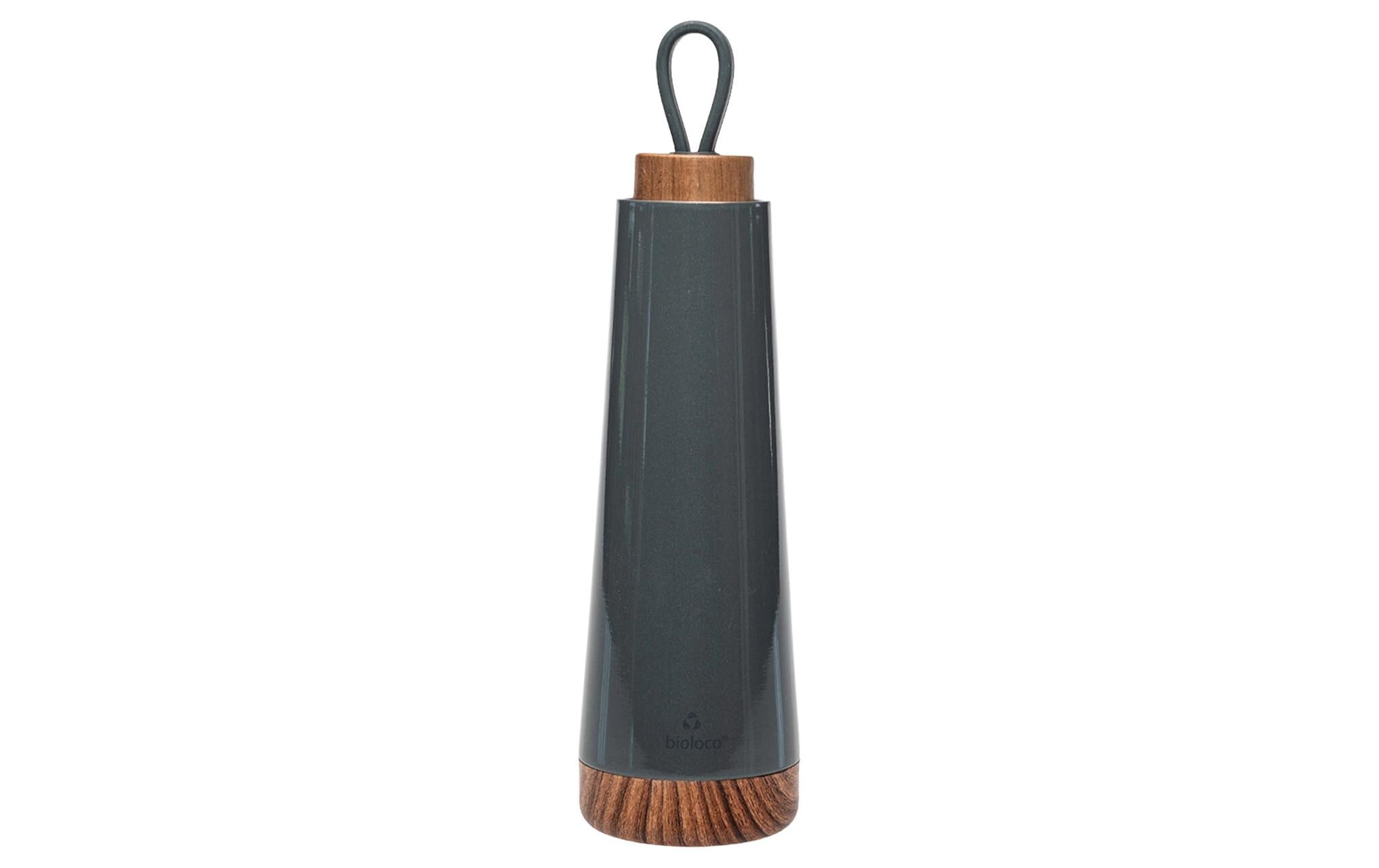 bioloco Thermoflasche Loop-Night grey 500ml , Edelstahl, Holzdeckel