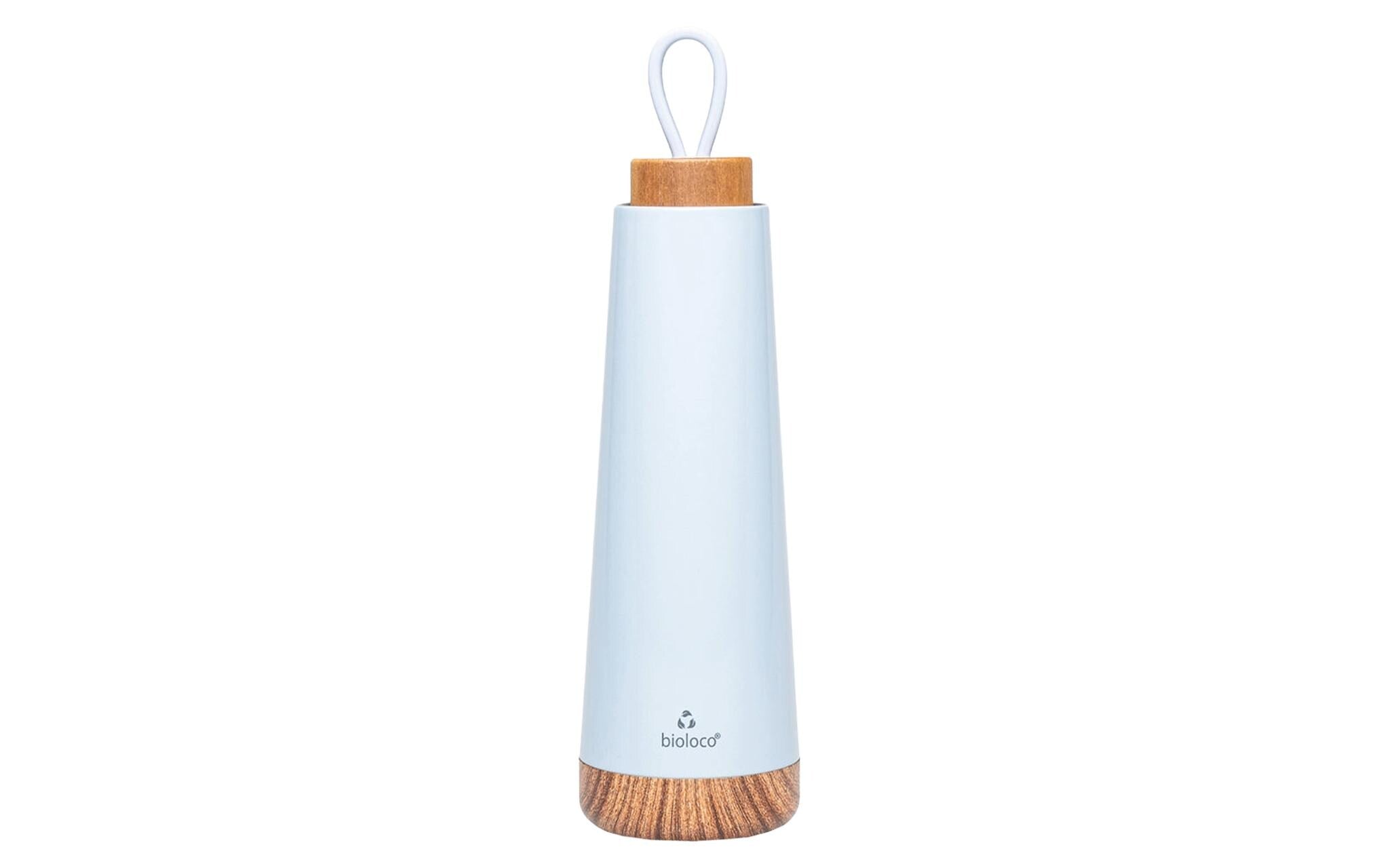 bioloco Thermoflasche Loop-Light blue 500ml , Edelstahl, Holzdeckel
