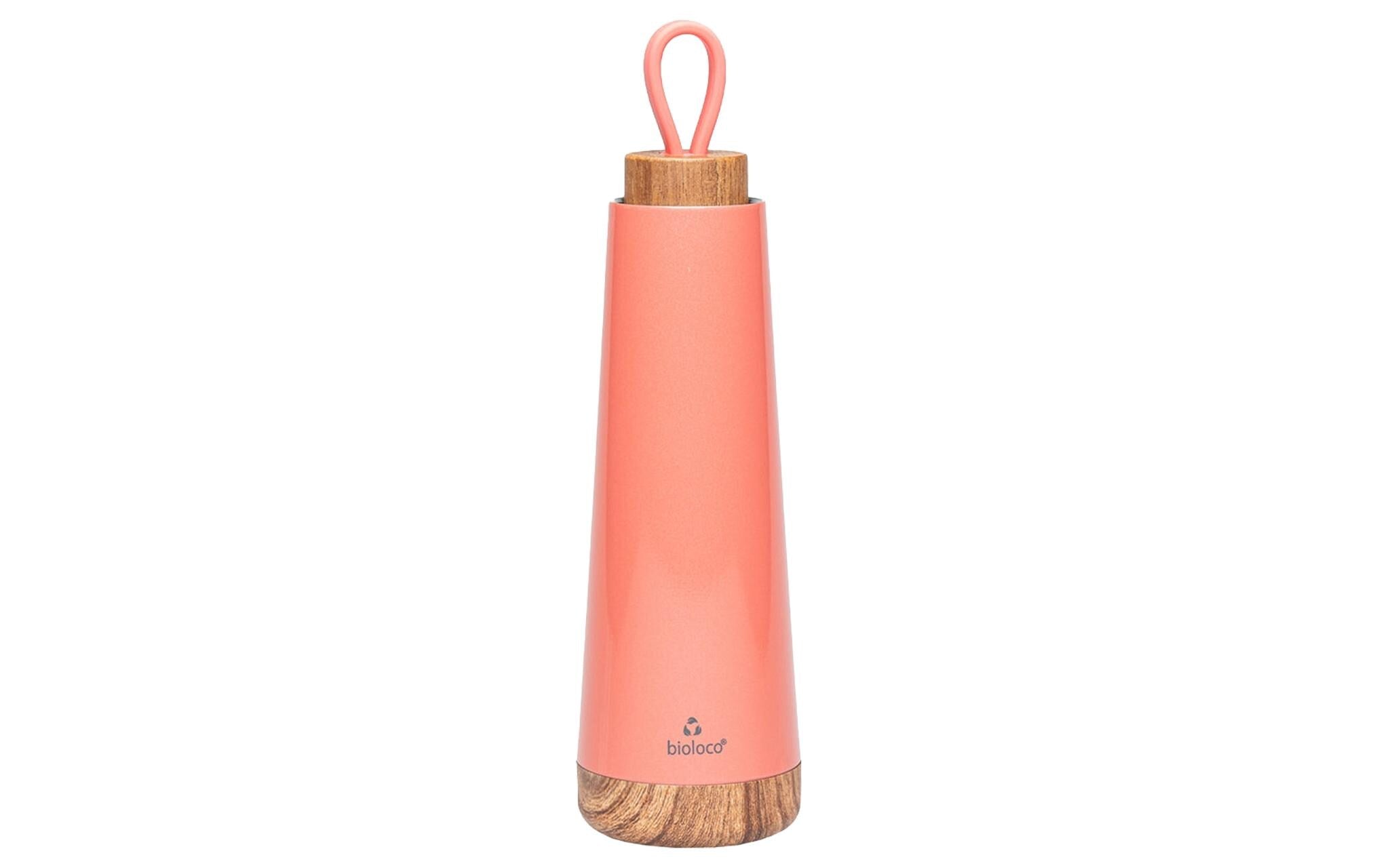 bioloco Thermoflasche Loop-Coral 500ml , Edelstahl, Holzdeckel