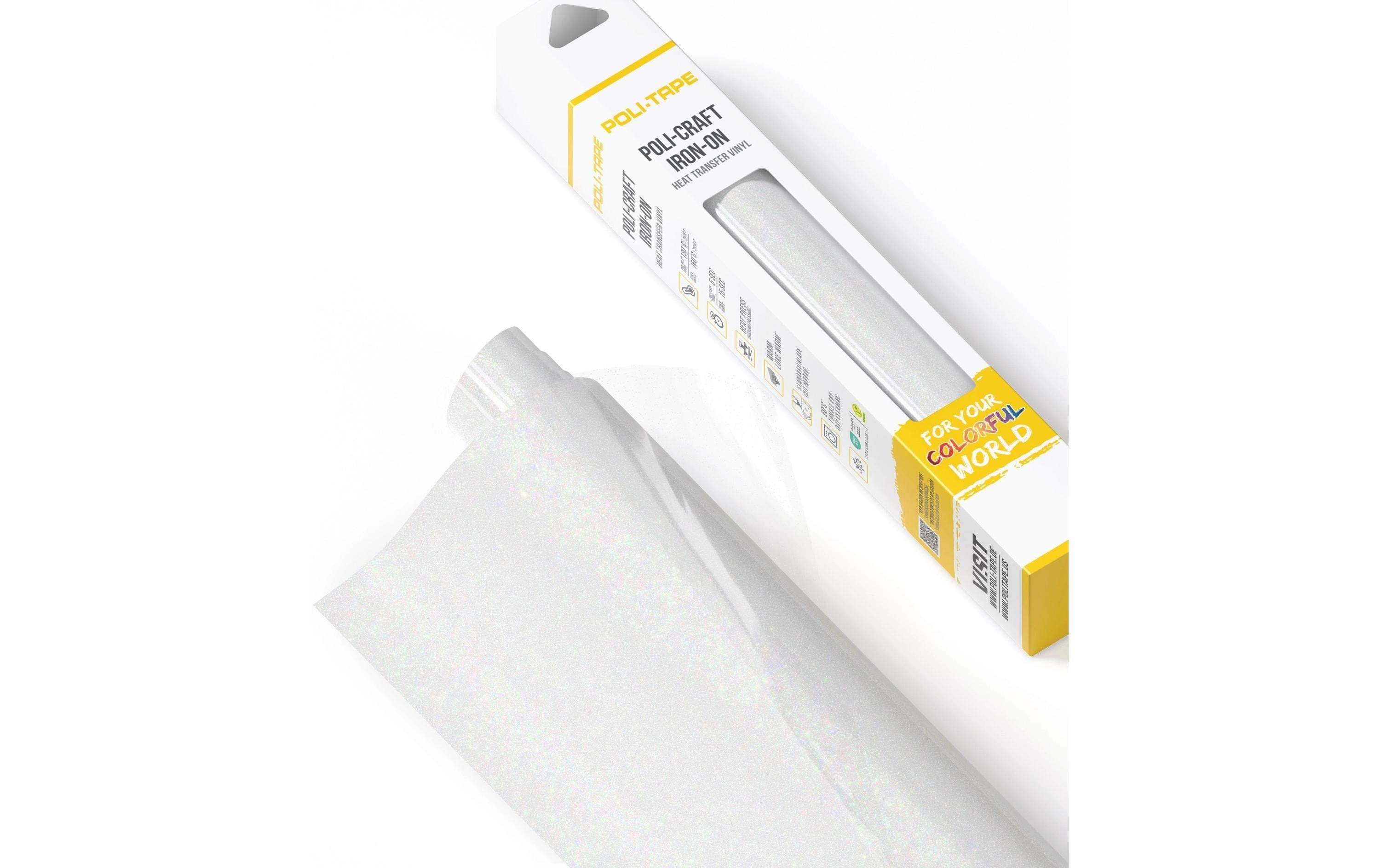 Poli-Tape Aufbügelfolie Glitter Weiss Regenbogen, 30,5 cm x 61 cm