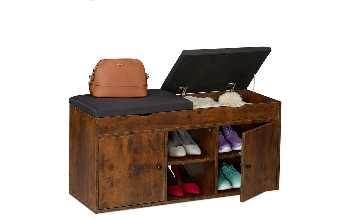 relaxdays Schuhbank mit Sitzfläche klappbar, MDF, Braun