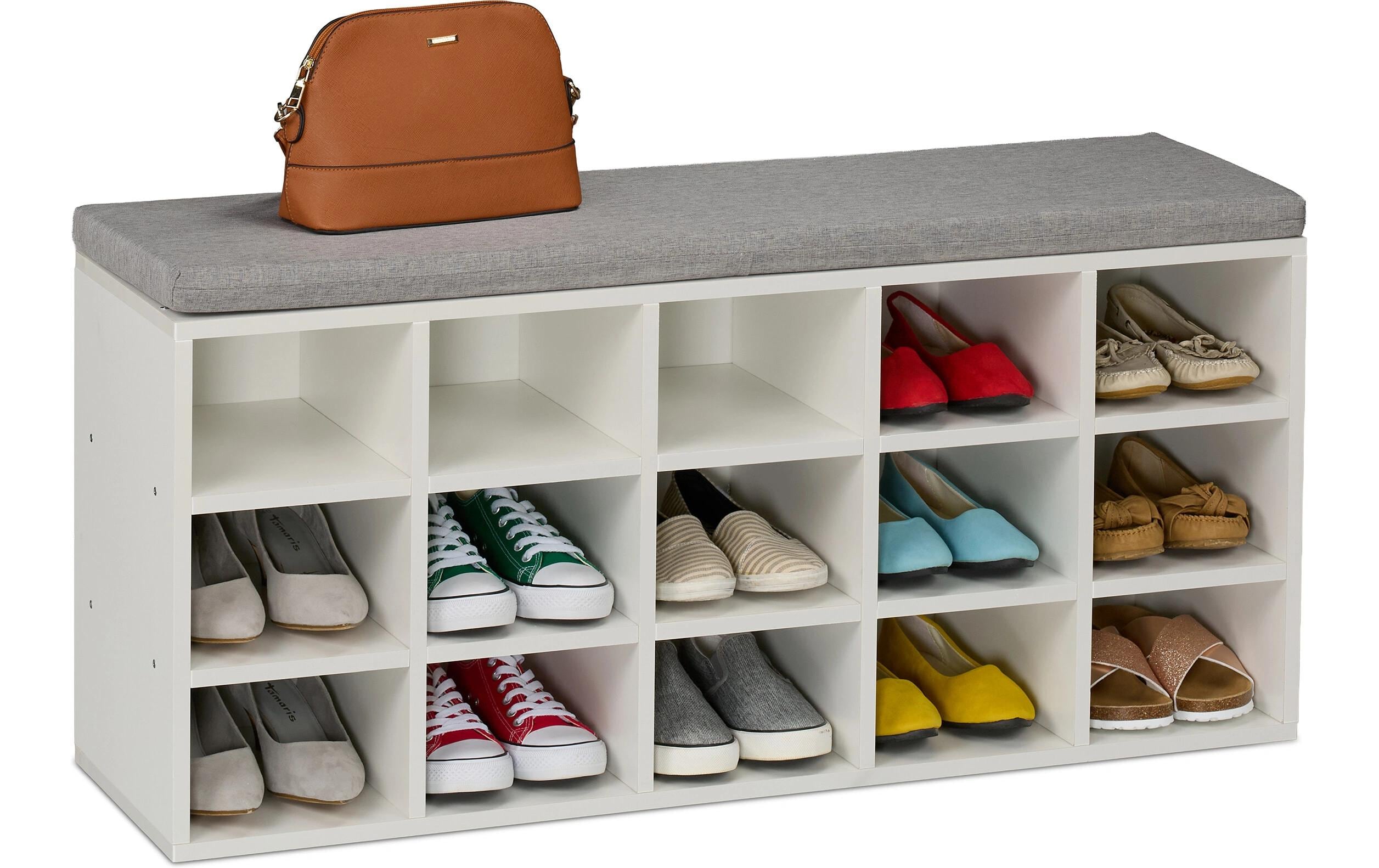 relaxdays Schuhbank mit Sitzfläche Mit 15 Fächern, MDF