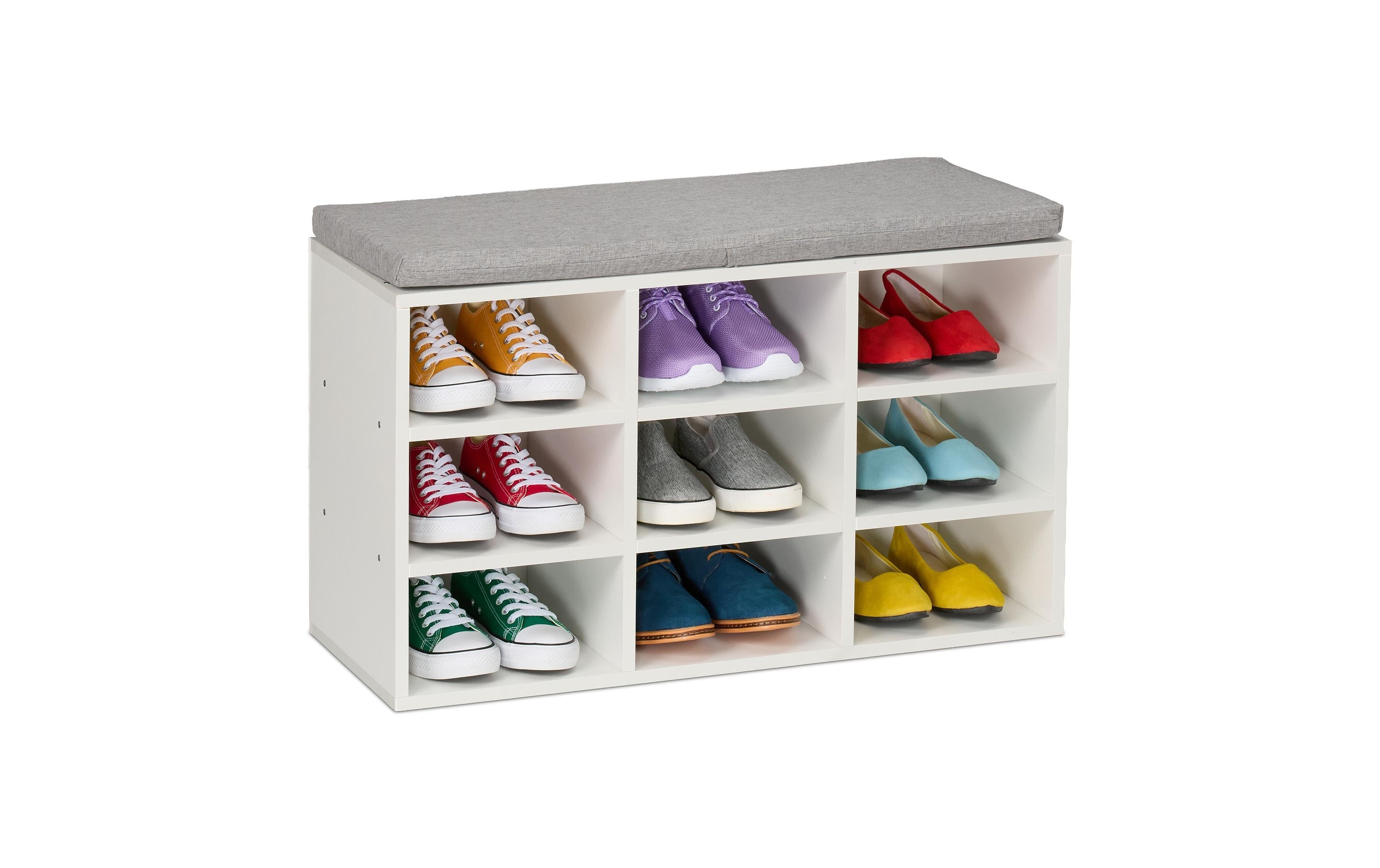 relaxdays Schuhbank mit Sitzfläche Mit 9 Fächern, MDF