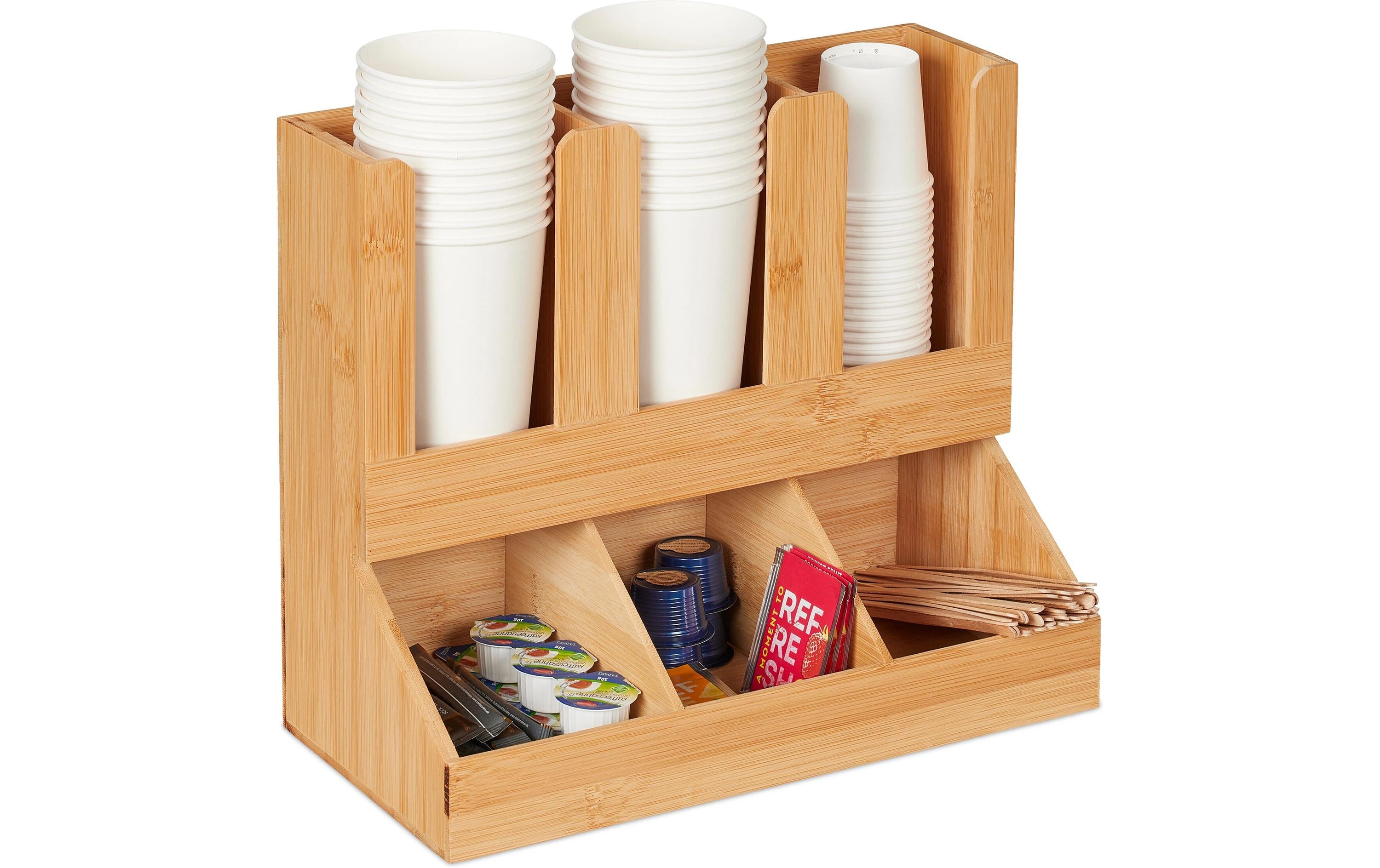 relaxdays Kaffee-Organizer Bambus, 6 Fächer