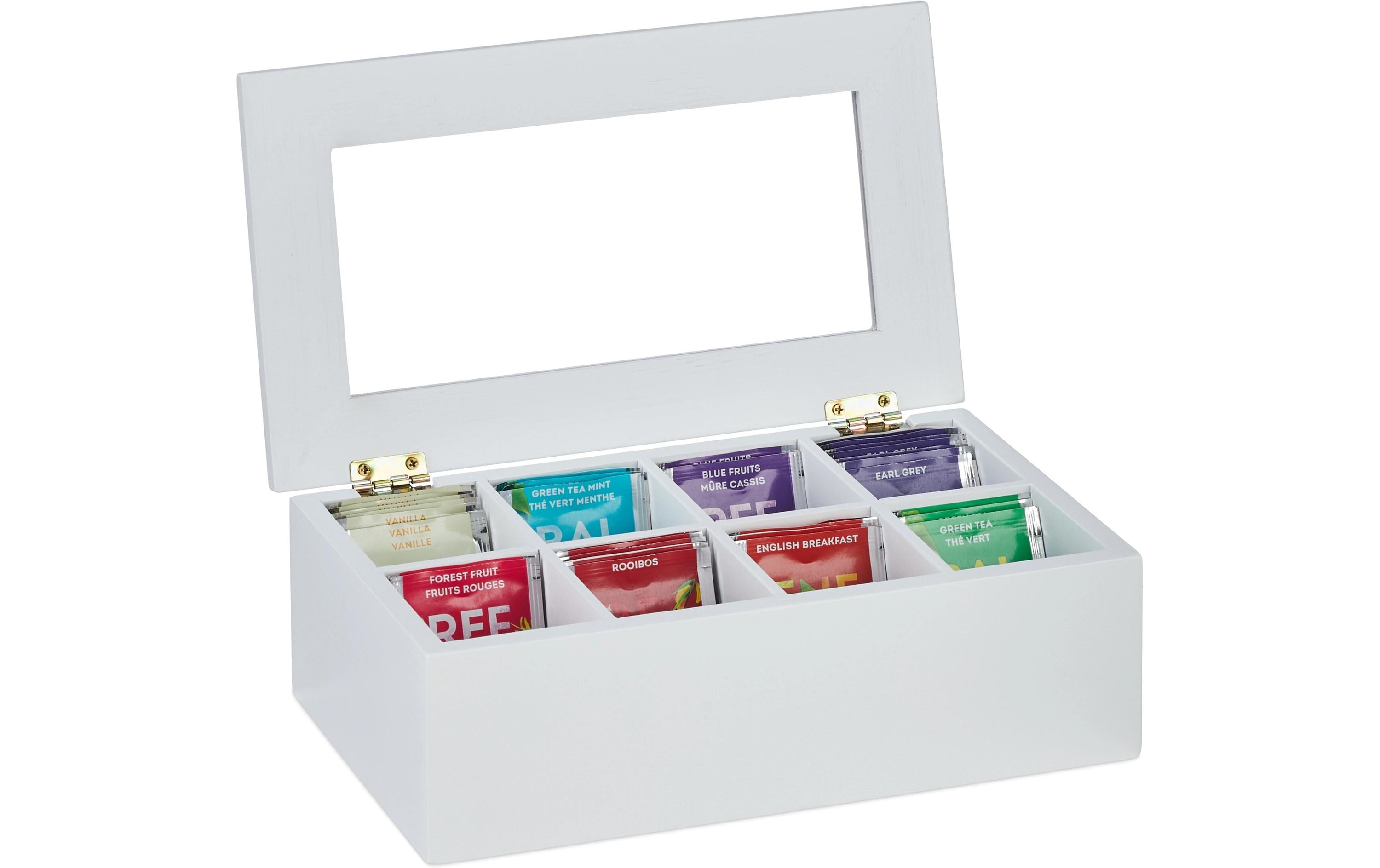 relaxdays Teebeutel-Box Bambus, 8 Fächer, Weiss