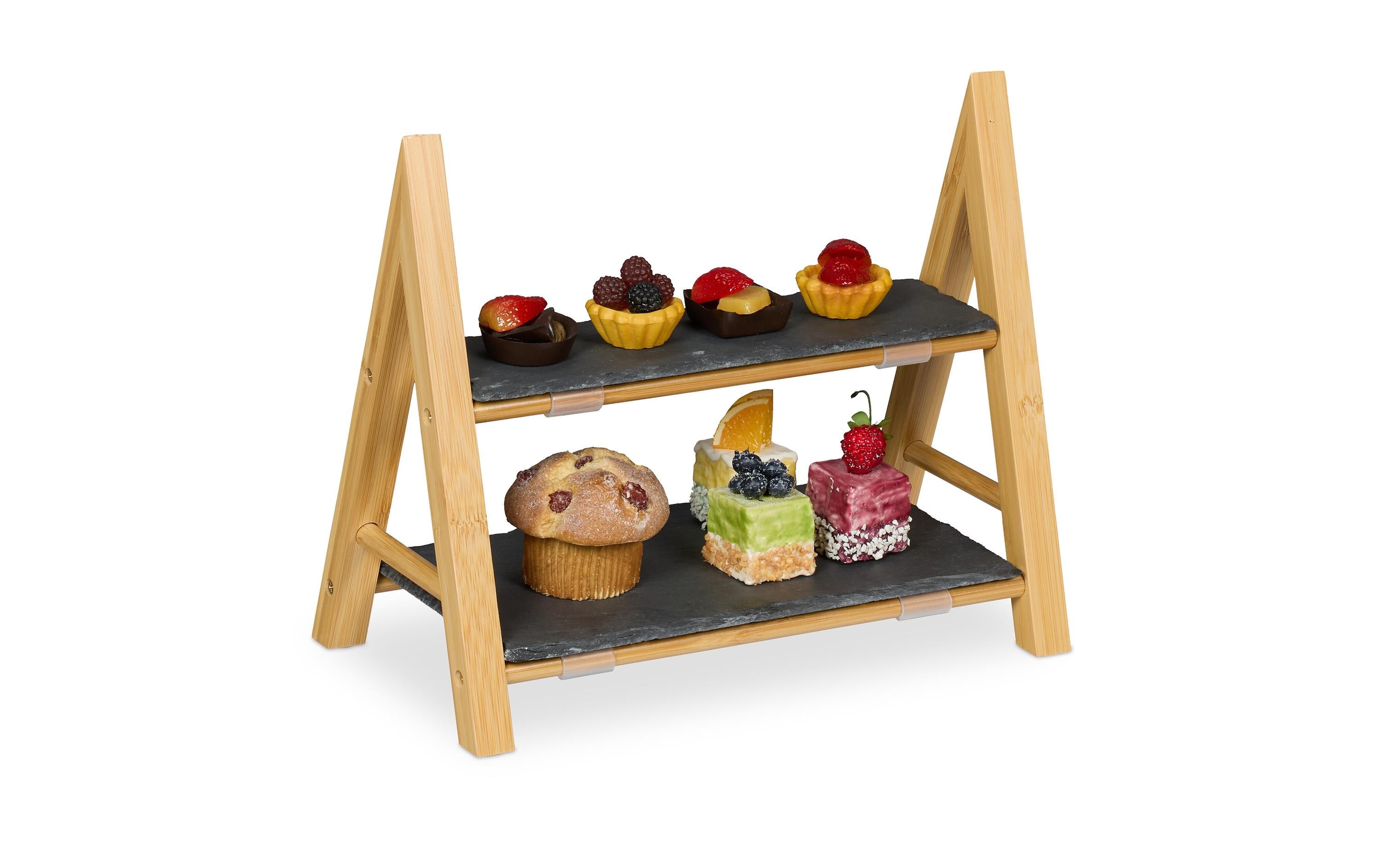 relaxdays Etagere Bambus/Schiefer
