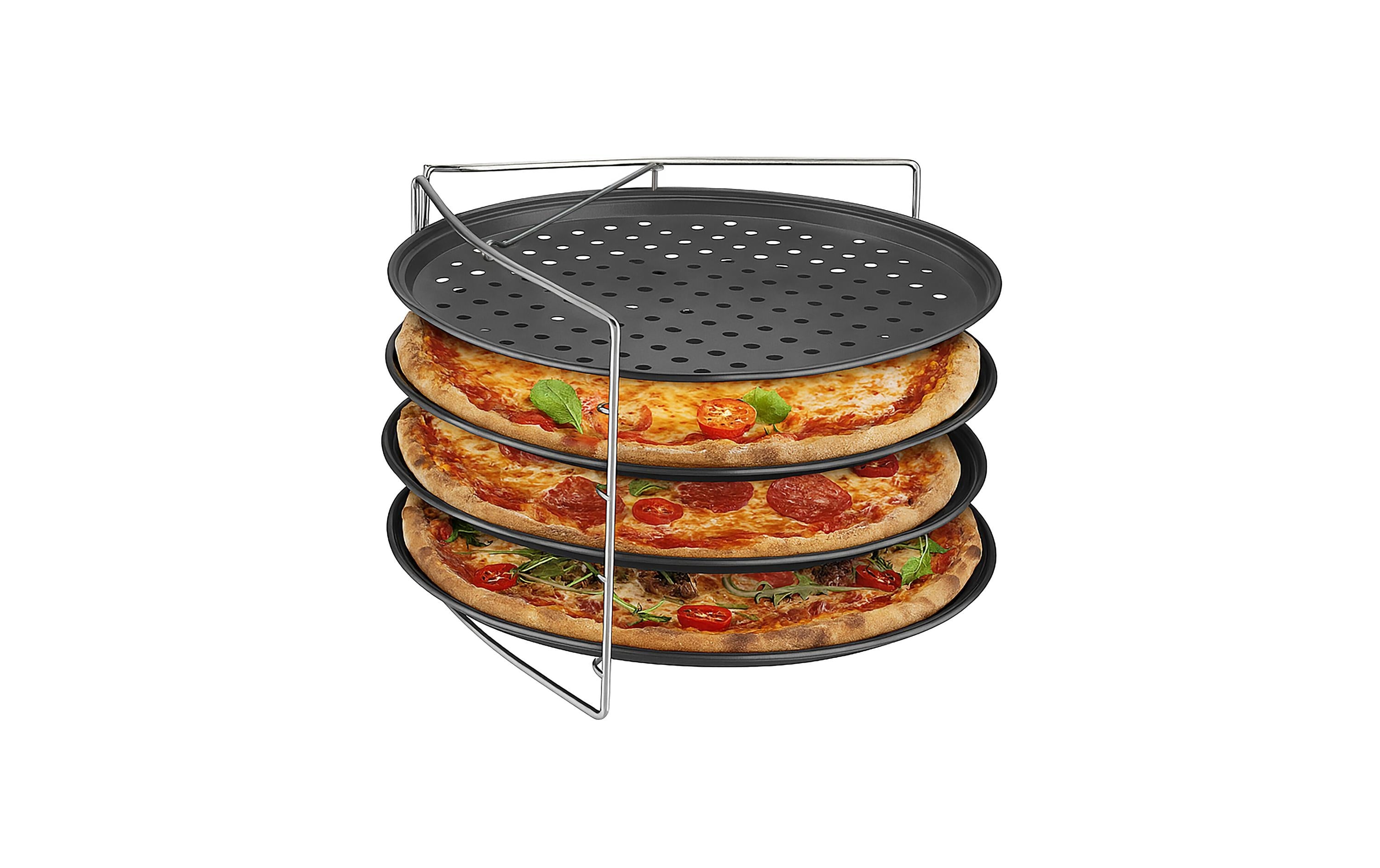 relaxdays Pizzablech Loch 4er Set mit Gestell