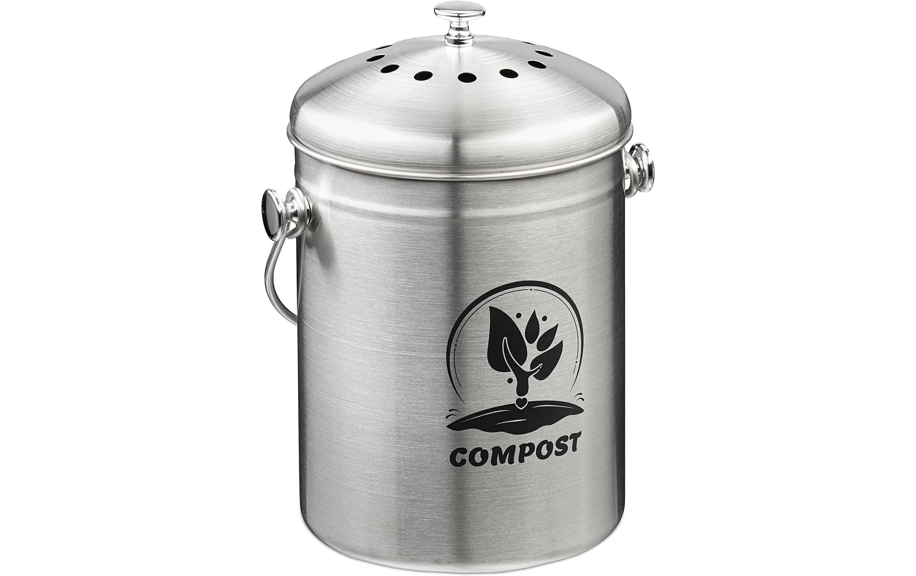 relaxdays Komposteimer mit Geruchsfilter 5 Liter, Silber