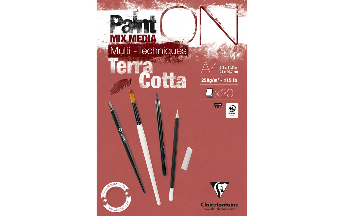 Clairefontaine PaintON Block Terracotta 20 Blatt, A4, 250 g/m2, mehrfarbig