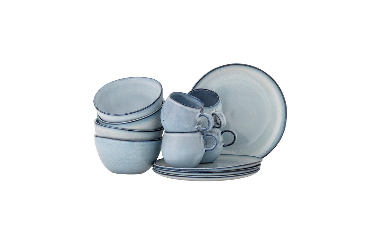 Bloomingville Geschirrset Sandrine,12teilig Blau, Steingut, 8.5x8/15x8/22x2cm (DxH)