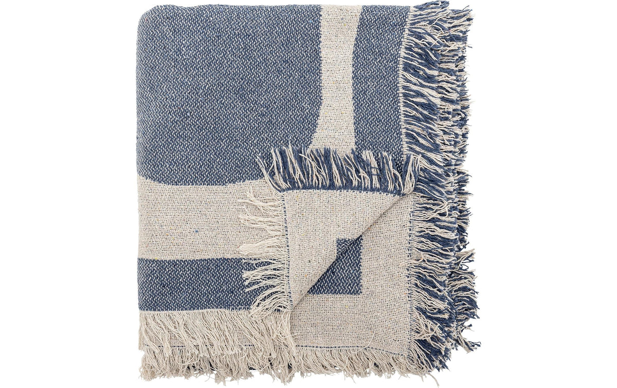 Bloomingville Wohndecke Ethan, 160x130 cm (LxB), Recycelte Baumwolle, Blau-Weiss