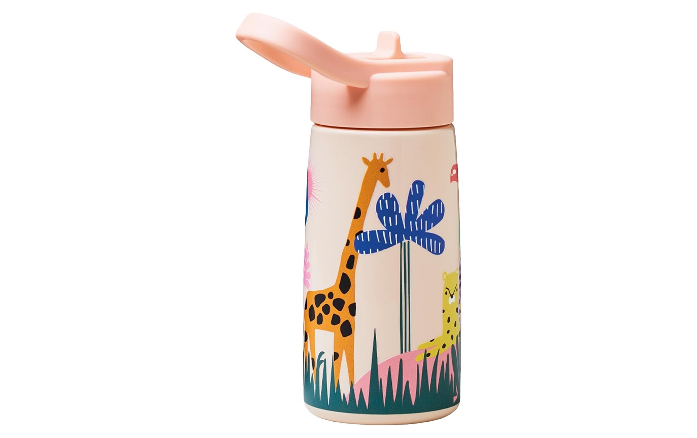 bioloco Kinderflasche - Jungle party 350ml, mit Strohhalm, Reinigungsbürste