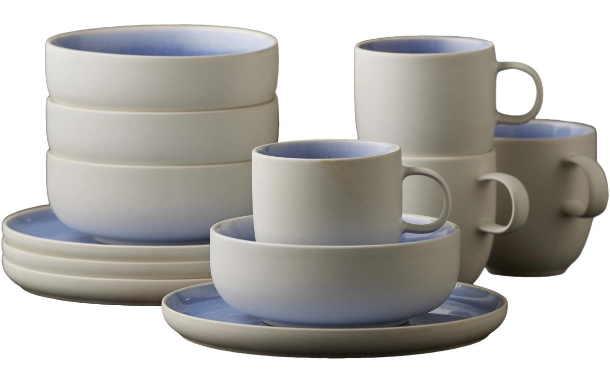 Studio R Brunch-Set North 12 Teile Matte white/Shiny river Steinzeug