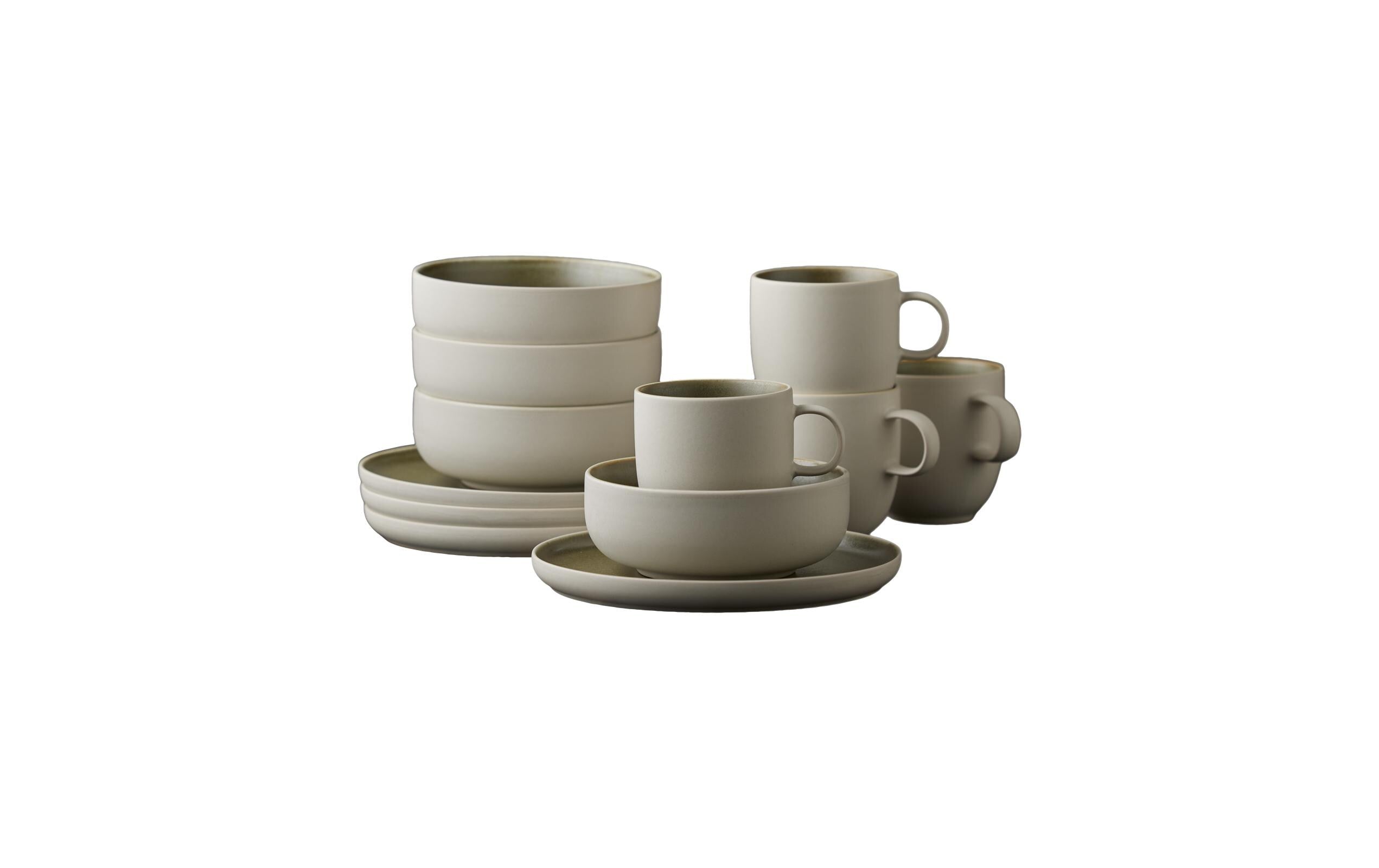 Studio R Brunch-Set North 12 Teile Matte white/Matte moss Steinzeug