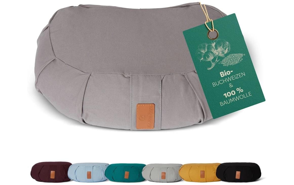 DoYourYoga Yogabolster Ganesh Halbmond Yogarolle, Grau Buchweizen