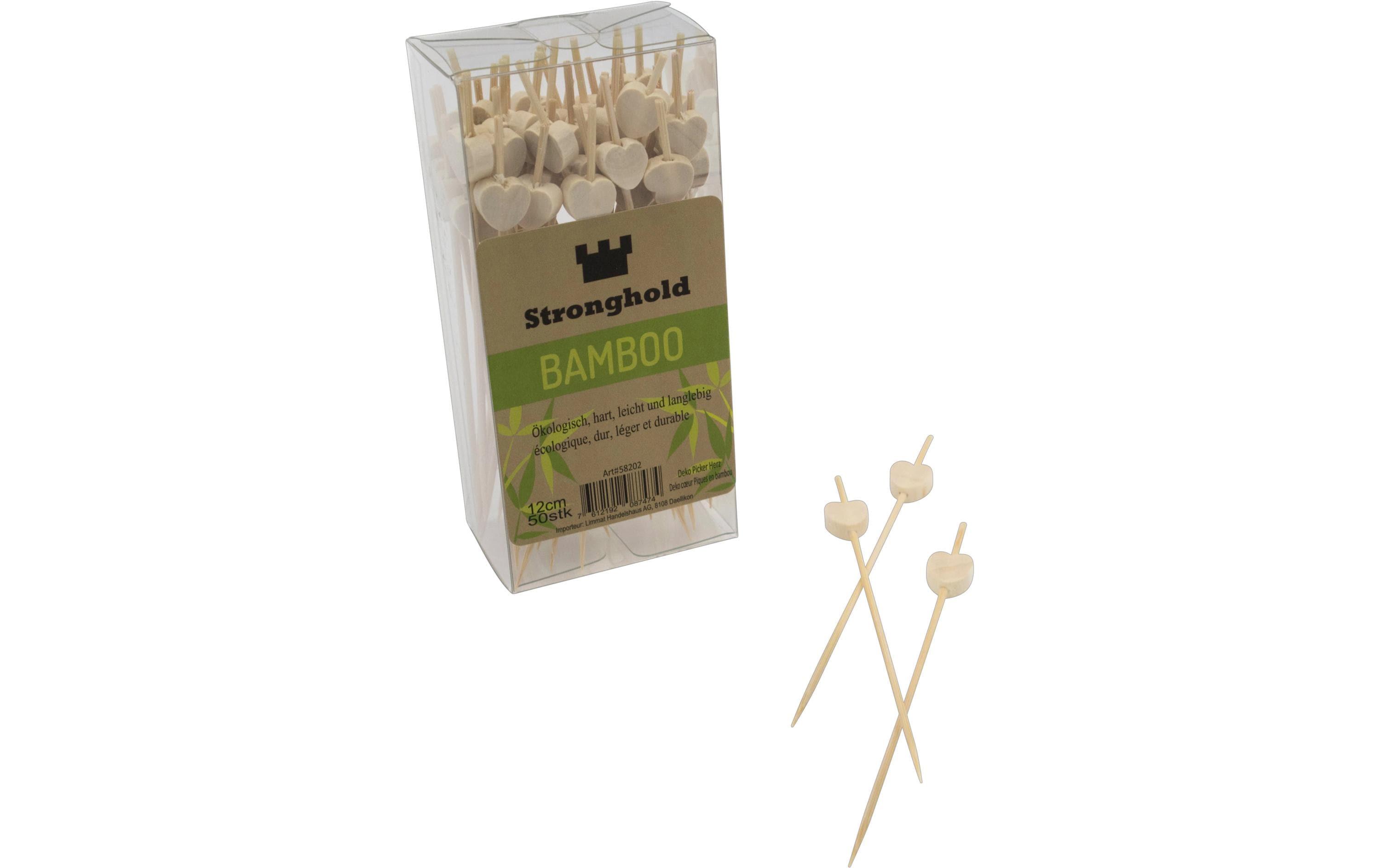 Stronghold Einweg-Party-Piekser  Herz Bambus, 50 Stück, 12 cm