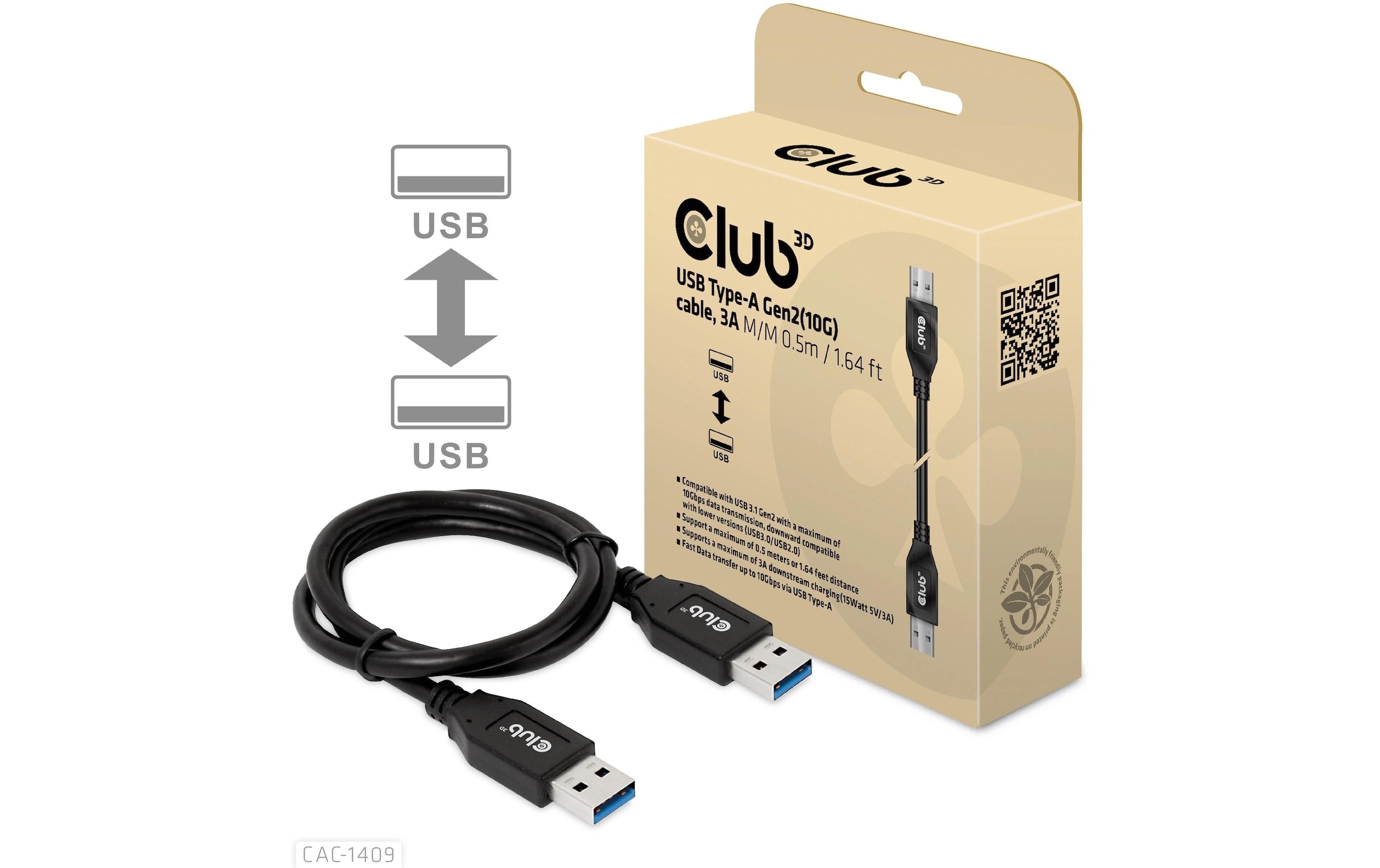 Club 3D, USB Typ-A Gen2(10G) Kabel L= 0.5 Meter