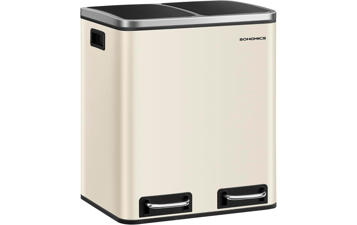 Songmics Treteimer 2x15 Liter, Sand 28.5x34x54..4 cm, Stahl, Kunststoff