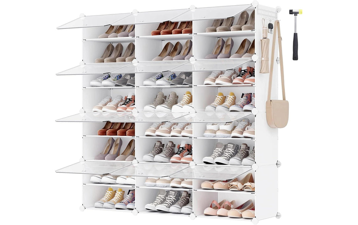 Songmics Schuhboxen bis 48 Schuhe, Weiss 124.4x31.2x124.6 cm (LxBxH), Stahl, Holz