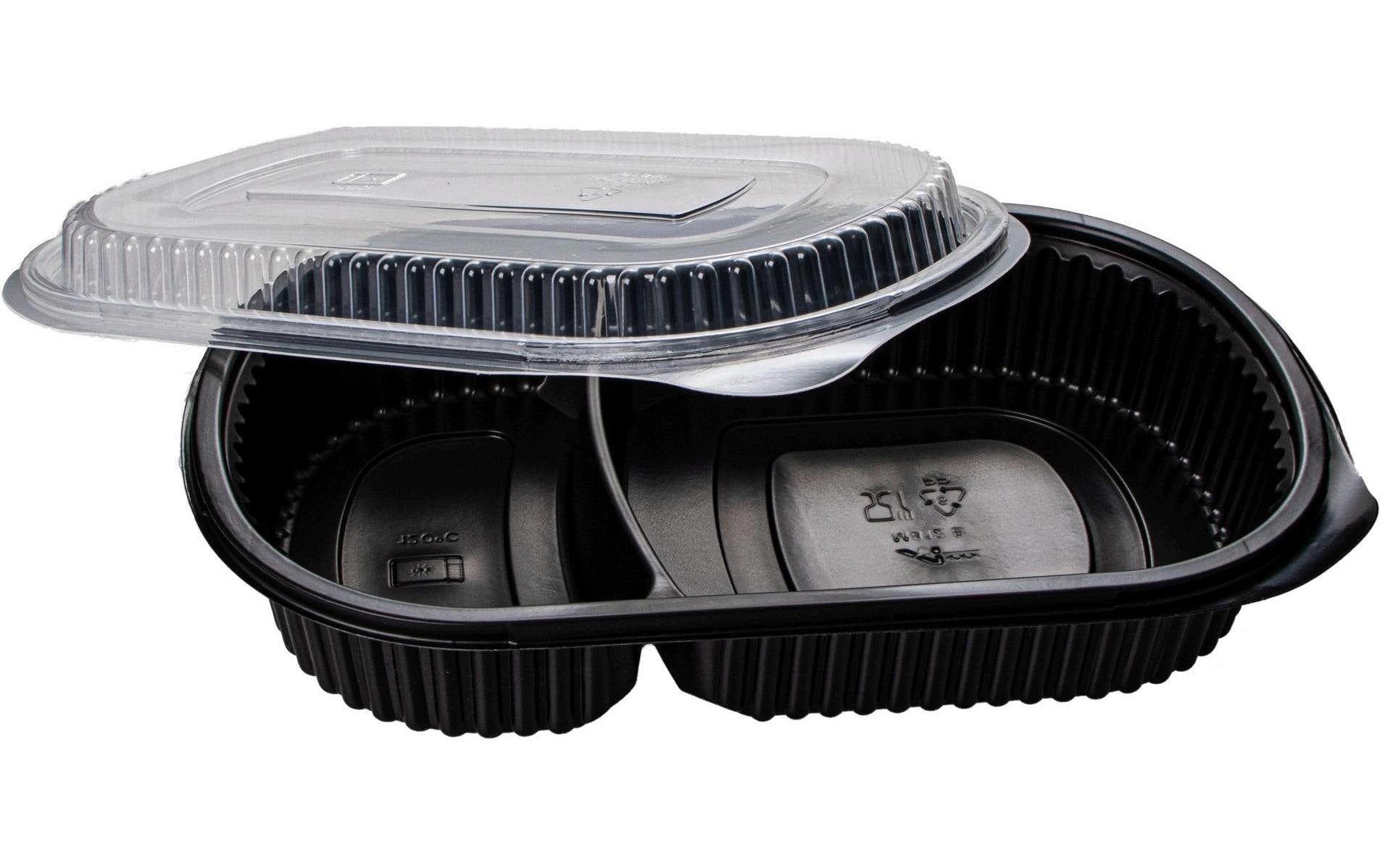 ELCO Menuschale 2-teilig, 50 Stück mit Deckel, Schwarz, PP