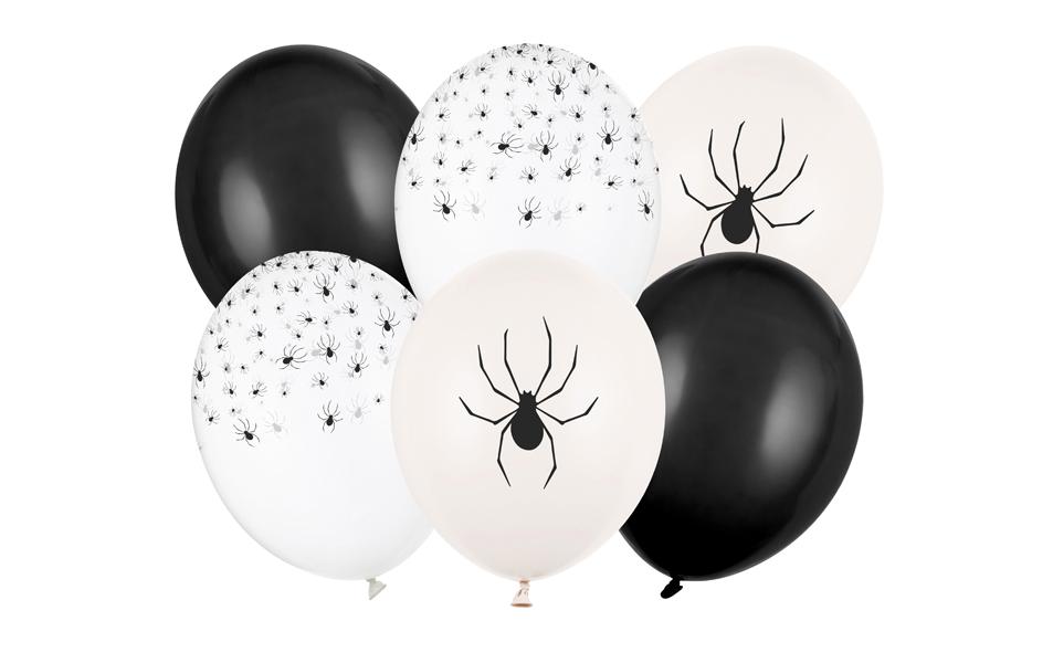 Partydeco Luftballon Spinnen schwarz-weiss, 30 cm, 6 Stück