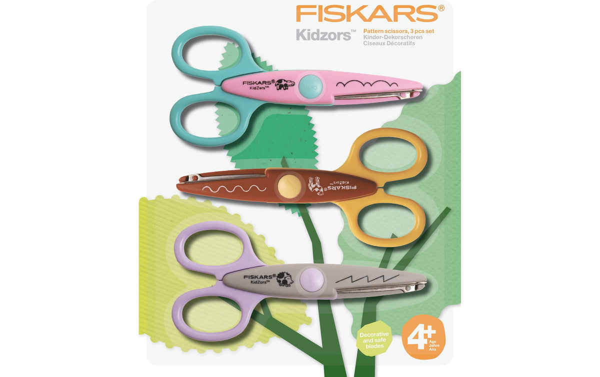 Fiskars Kinder Dekorscheren 3-er Set Zoo rechts u. links, 4+
